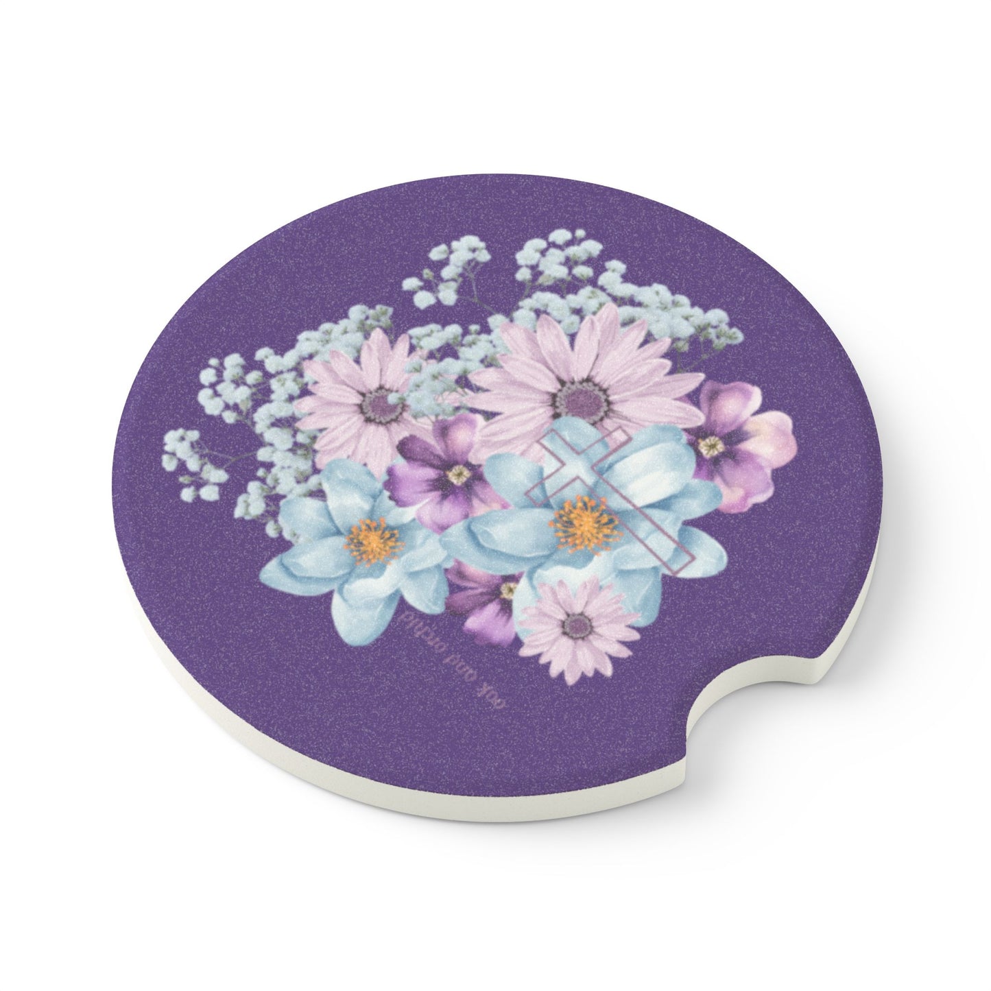 Fields of Mercy - Cross Car Coaster | Cute Drink Coaster for Auto, Car Accessories, Gift for Her, Home Decor, Flower Power