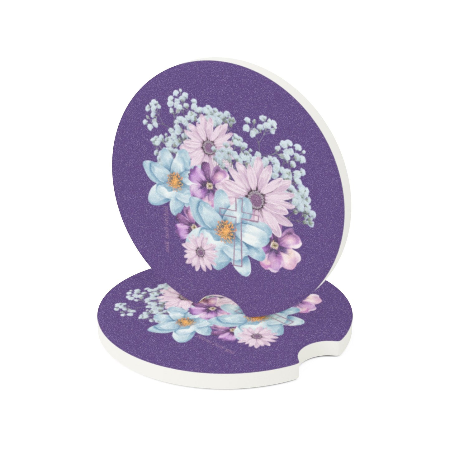 Fields of Mercy - Cross Car Coaster | Cute Drink Coaster for Auto, Car Accessories, Gift for Her, Home Decor, Flower Power