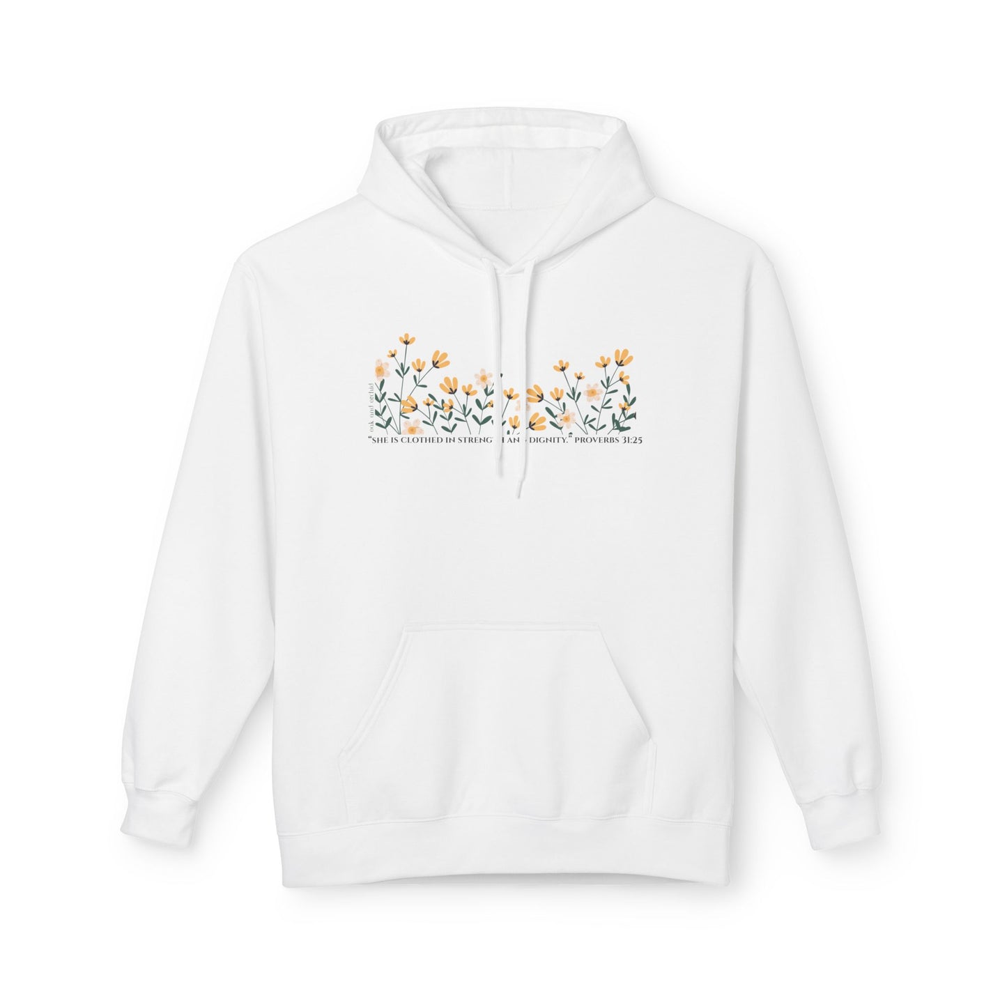 Meadow Musings - Floral Quote Fleece Hoodie Midweight Comfort