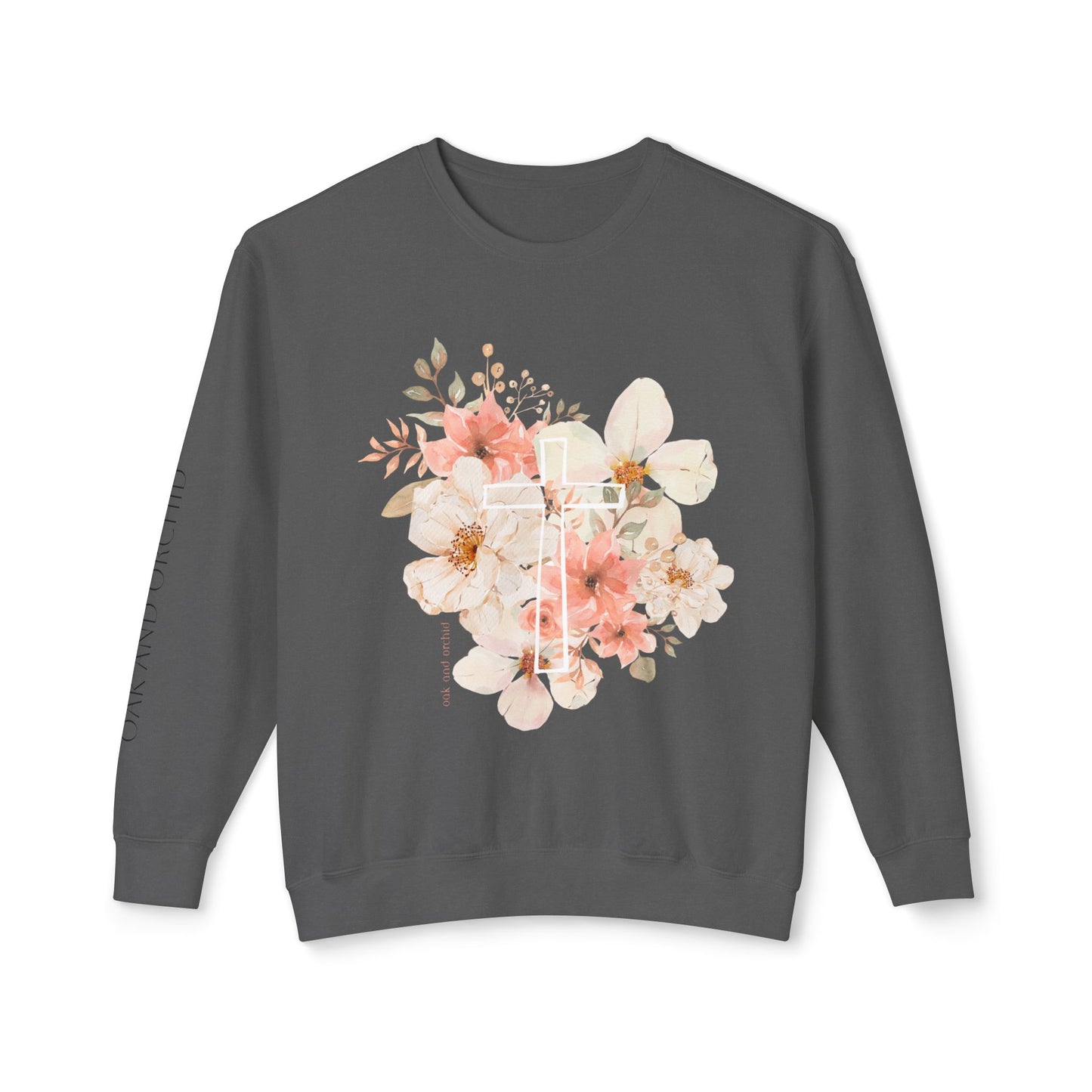 Fields of Mercy - Floral Cross Unisex Lightweight Crewneck Sweatshirt - Faith & Grace