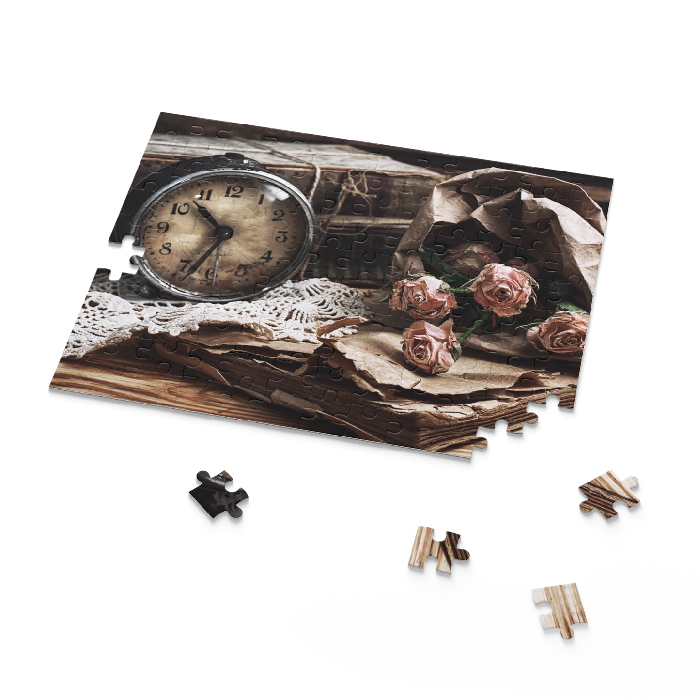 Vintage Clock & Roses Puzzle - 120, 252, 500-Piece Options