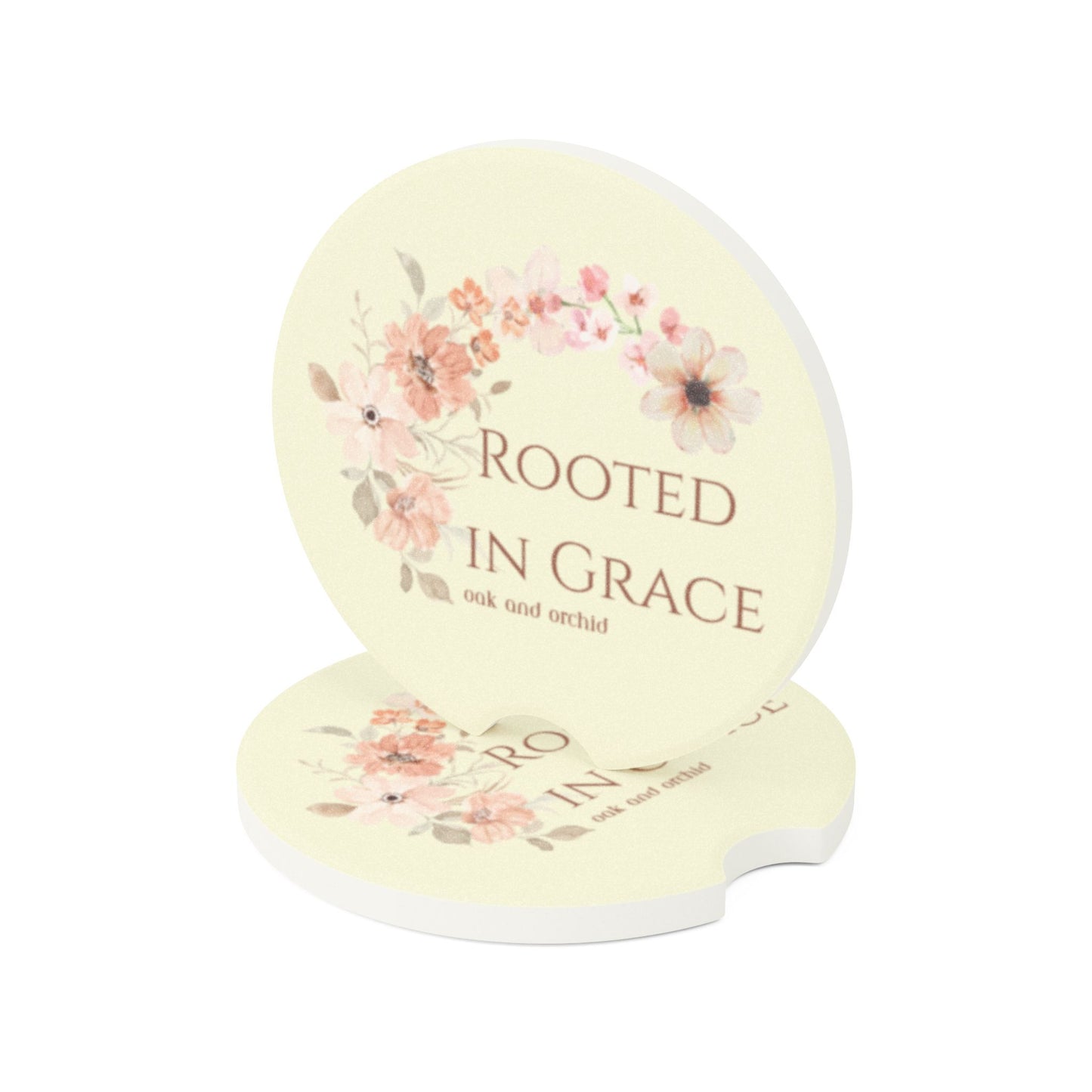 Meadow Musings - Rooted in Grace Soapstone Car Coaster - Floral Design for Warm Home Vibes