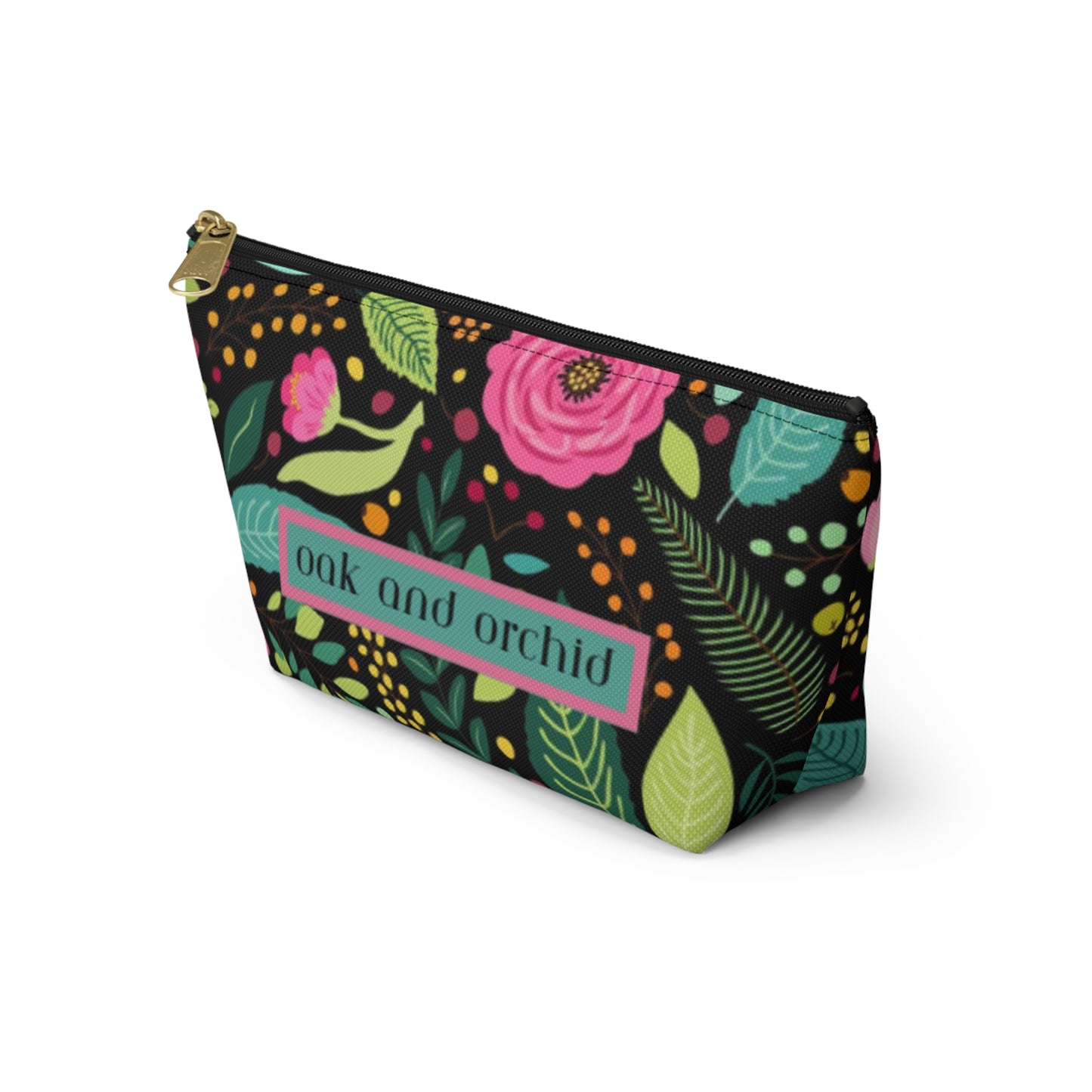 Sugar Petals - Floral Accessory Pouch, Cosmetic Bag, Makeup Organizer, Gift for Her, Travel Essentials, Oak and Orchid Design