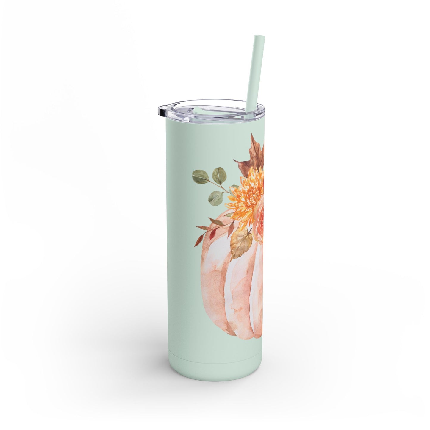 Fall Floral Pumpkin Tumbler, 20oz Travel Mug, Autumn Drinkware, Thanksgiving Gift, Eco-Friendly Coffee Cup, Seasonal Beverage Container