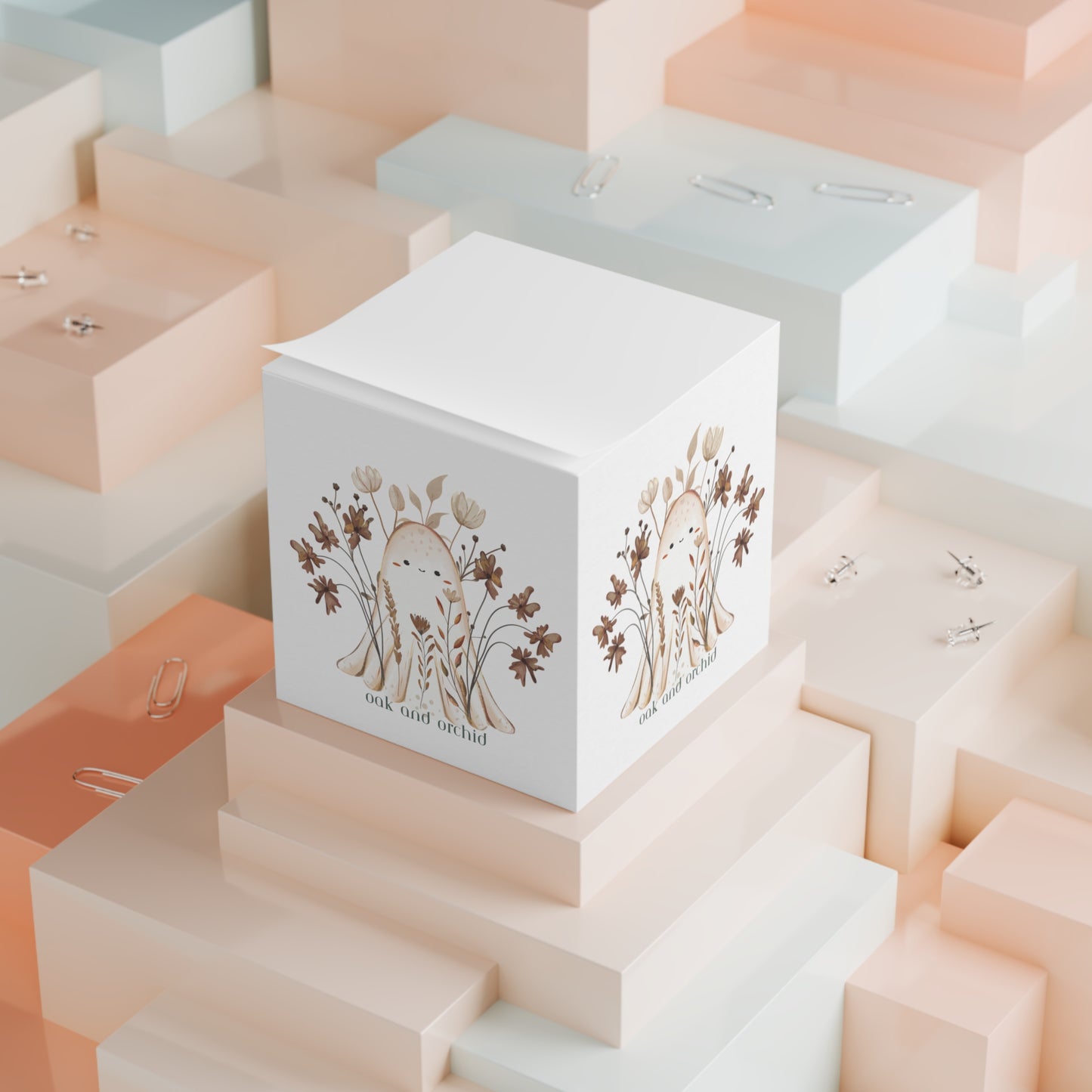 Floral Note Cube, Cute Desk Decor, Office Organization, Gift for Writers, Planner Accessory, Home Office Decor, Stationery