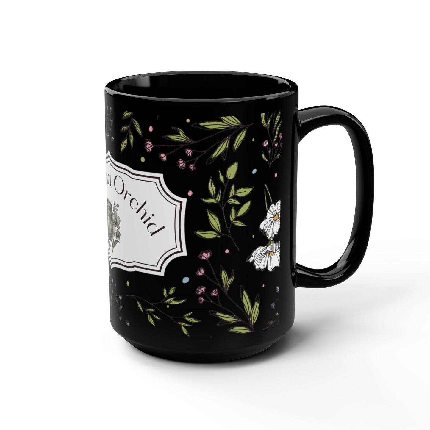 Lemon Lace - Elegant Floral Black Mug - 15oz