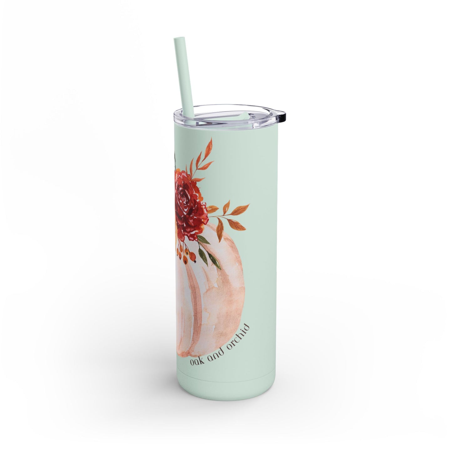 Fall Floral Pumpkin Tumbler, 20oz Travel Mug, Autumn Drinkware, Thanksgiving Gift, Eco-Friendly Coffee Cup, Seasonal Beverage Container