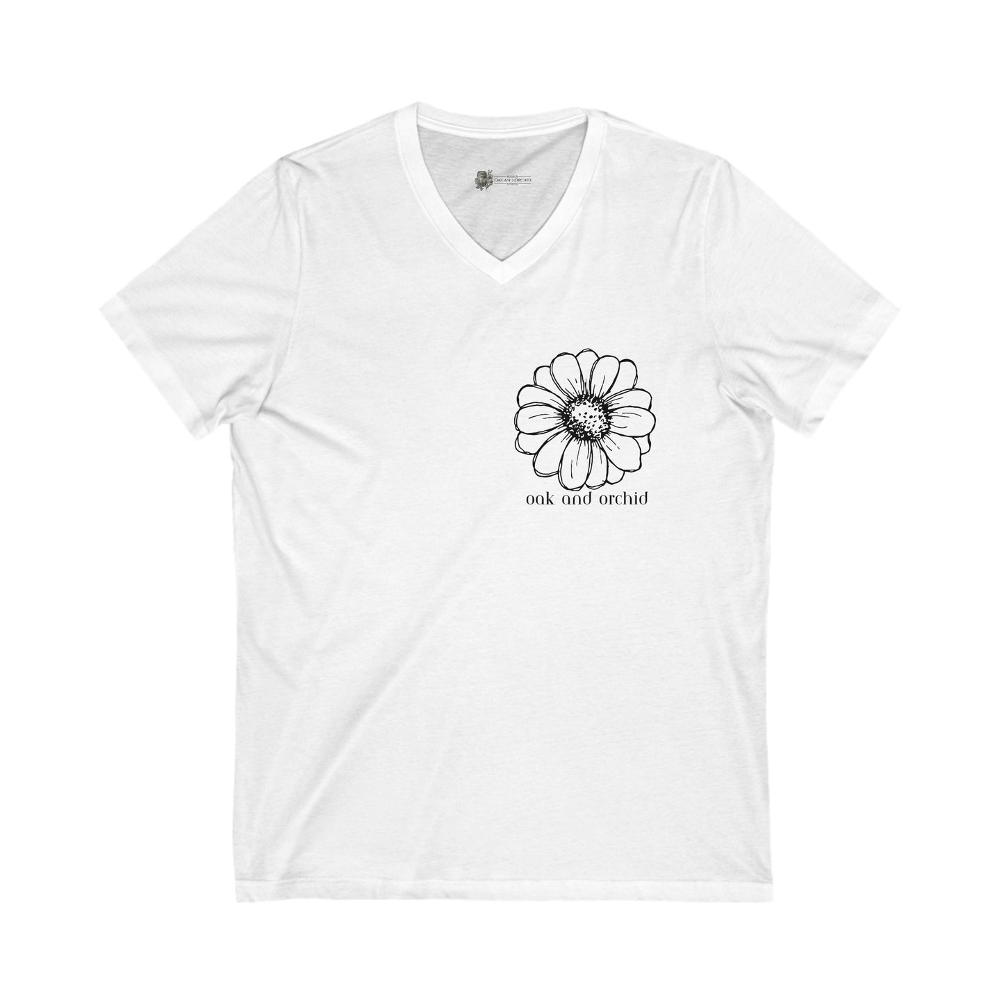 Minimalist Magnolias - Floral Artistry V-Neck Tee - Unisex Short Sleeve Shirt, Gift for Artists, Casual Wear, Spring Fashion