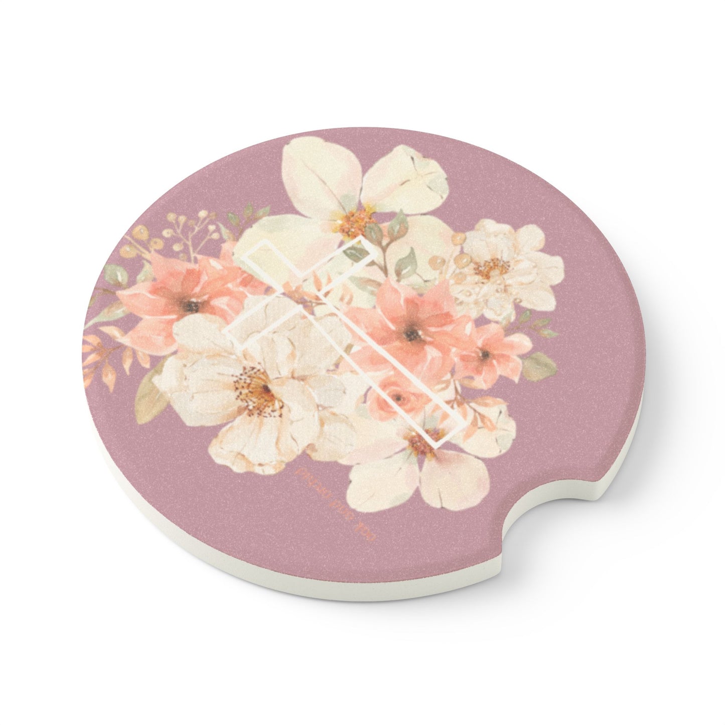 Fields of Mercy - Cross Soapstone Car Coaster - Stylish Drink Holder for Christian Driver