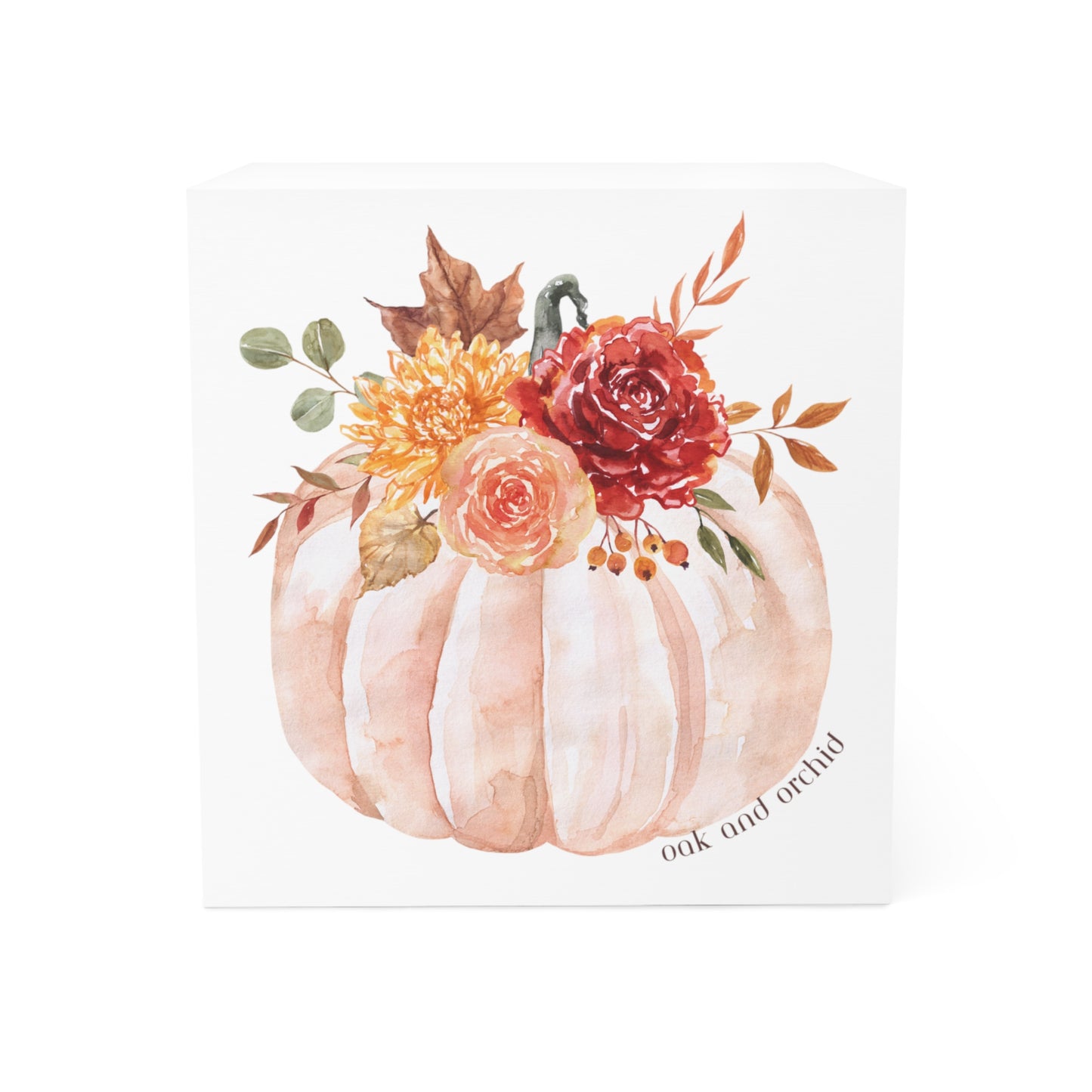 Fall Floral Note Cube, Harvest Stationery, Autumn Desk Decor, Pumpkin Notepad, Thanksgiving Gift