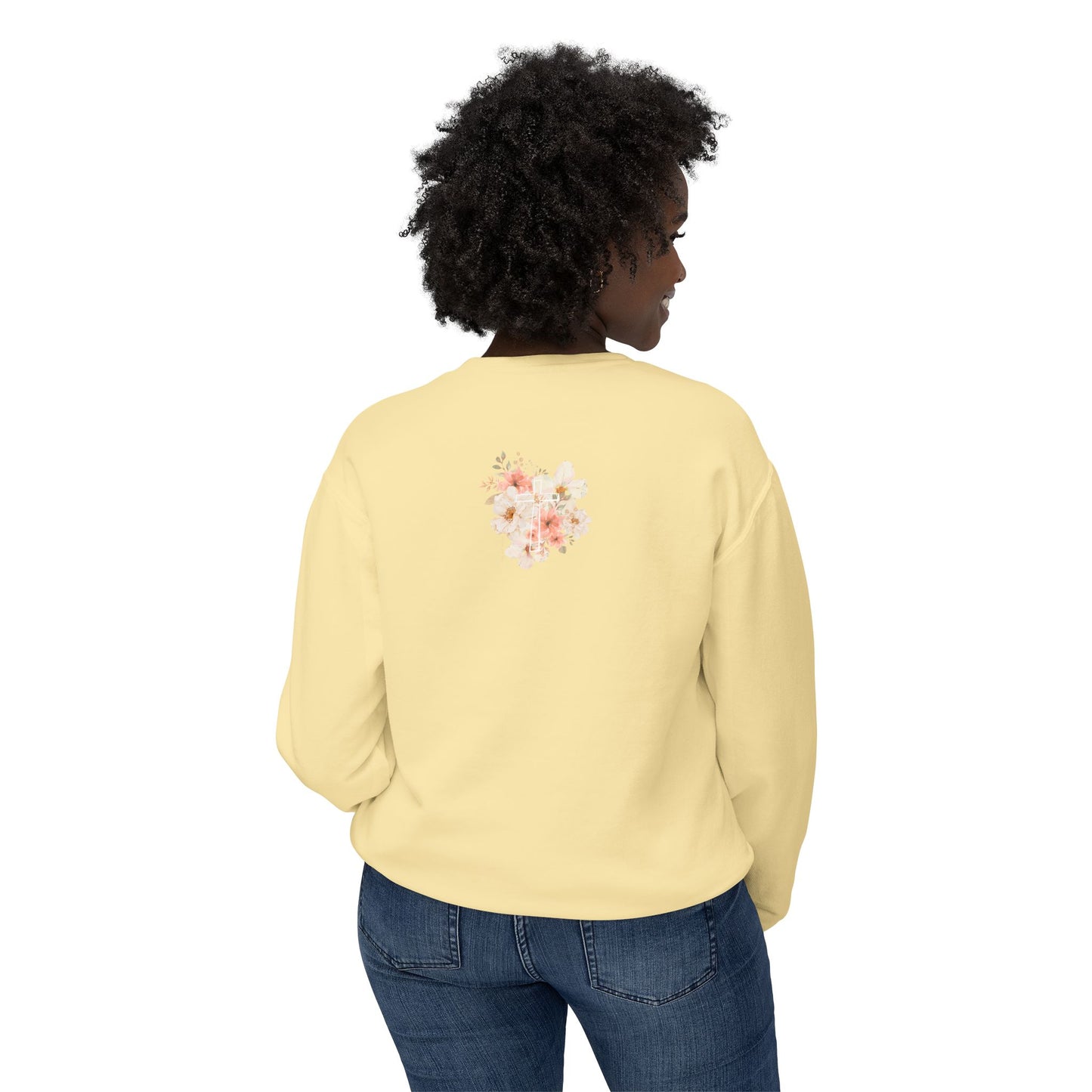 Fields of Mercy - Floral Cross Unisex Lightweight Crewneck Sweatshirt - Faith & Grace