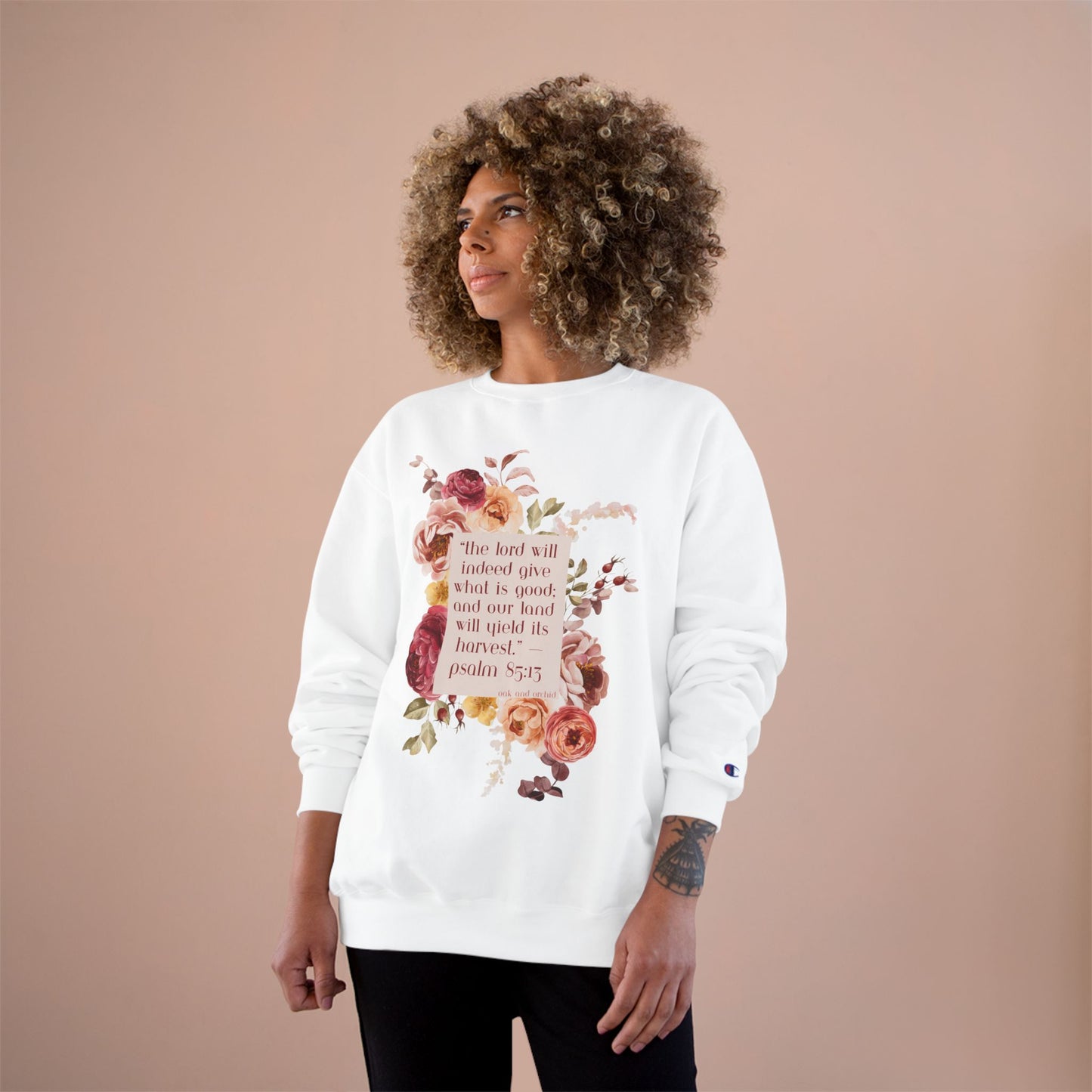 Floral Inspirational Sweatshirt, Motivational Gift, Cozy Champion Crewneck, Positive Quote Design, Thoughtful Apparel for Her