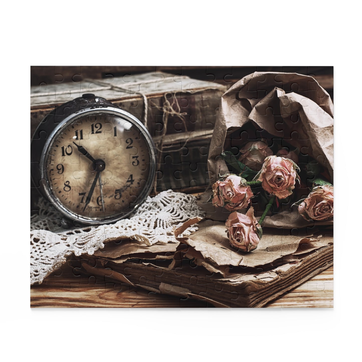 Vintage Clock & Roses Puzzle - 120, 252, 500-Piece Options