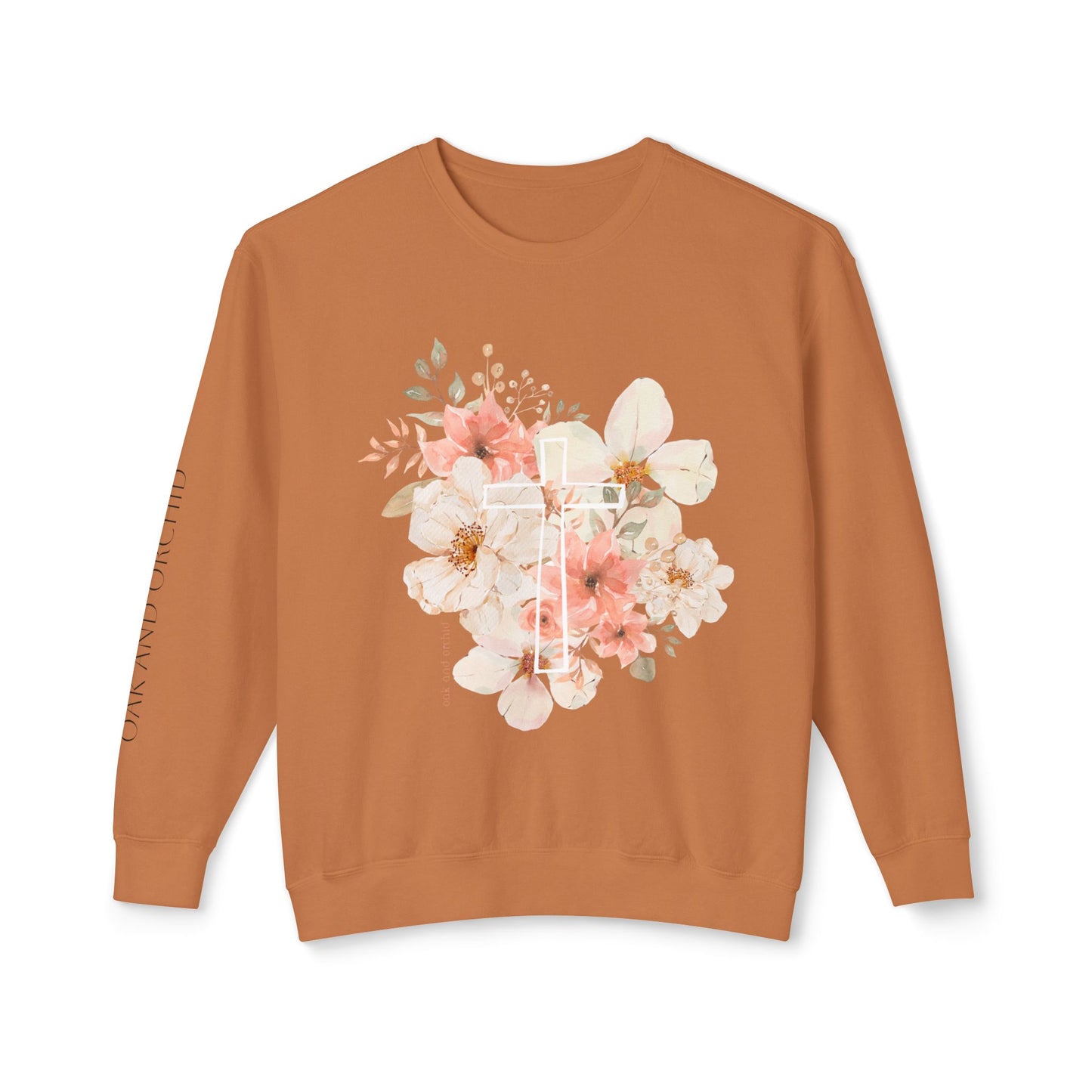Fields of Mercy - Floral Cross Unisex Lightweight Crewneck Sweatshirt - Faith & Grace