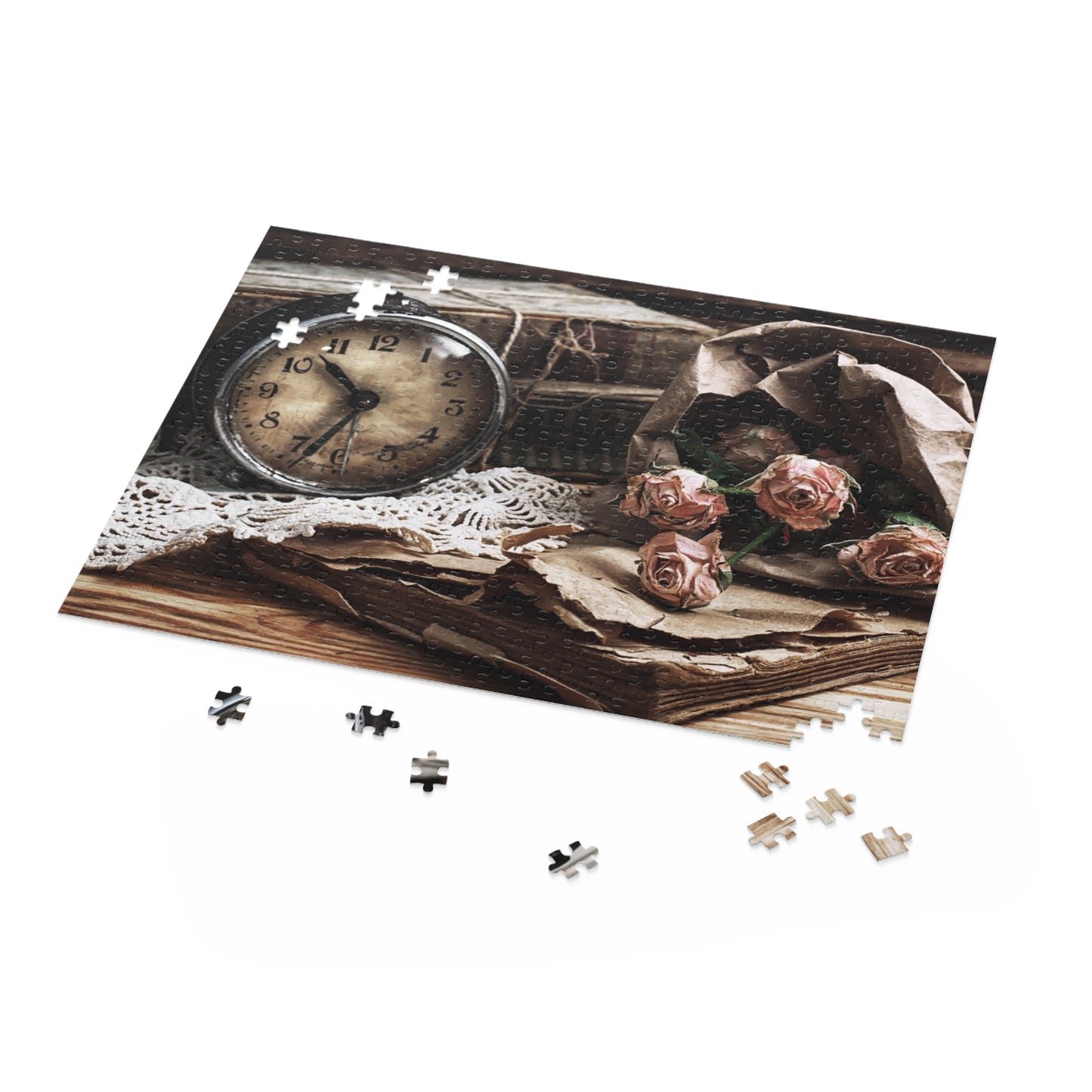 Vintage Clock & Roses Puzzle - 120, 252, 500-Piece Options