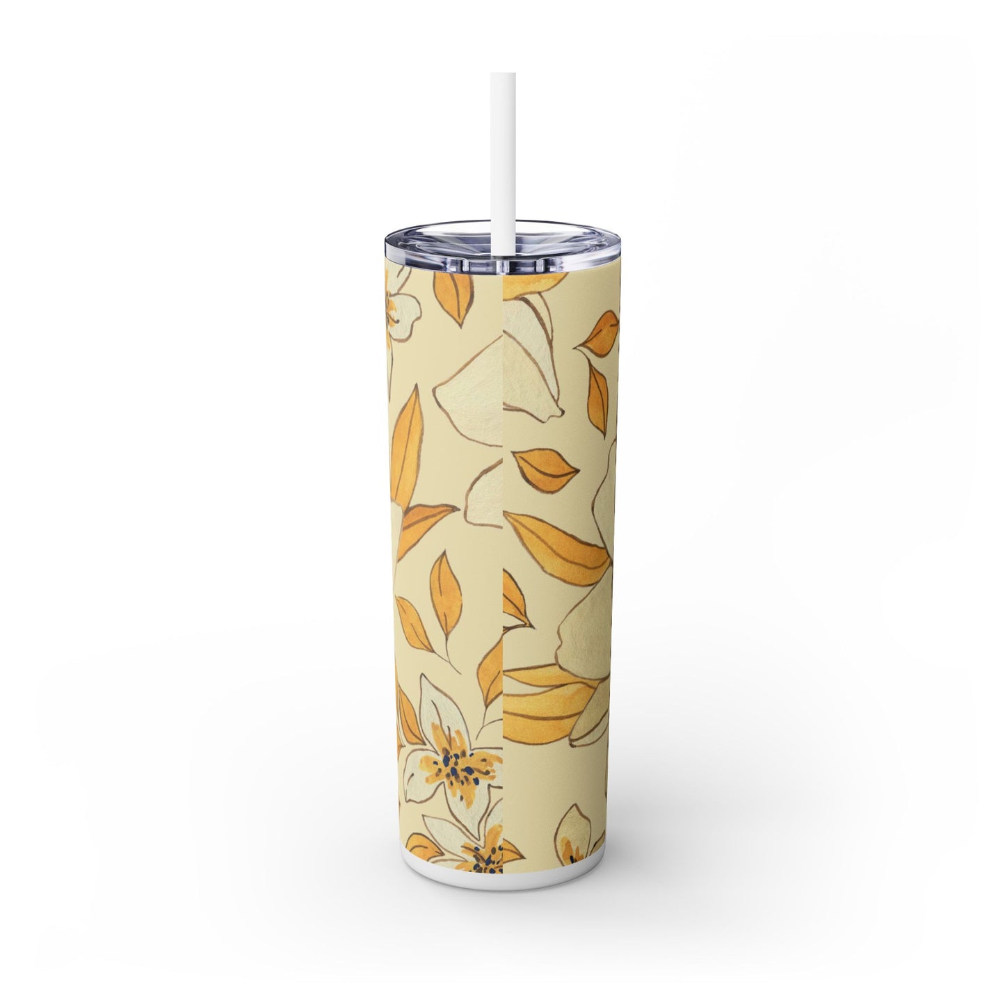 Floral Skinny Tumbler with Straw - 20oz, Personalized Oak and Orchid Design