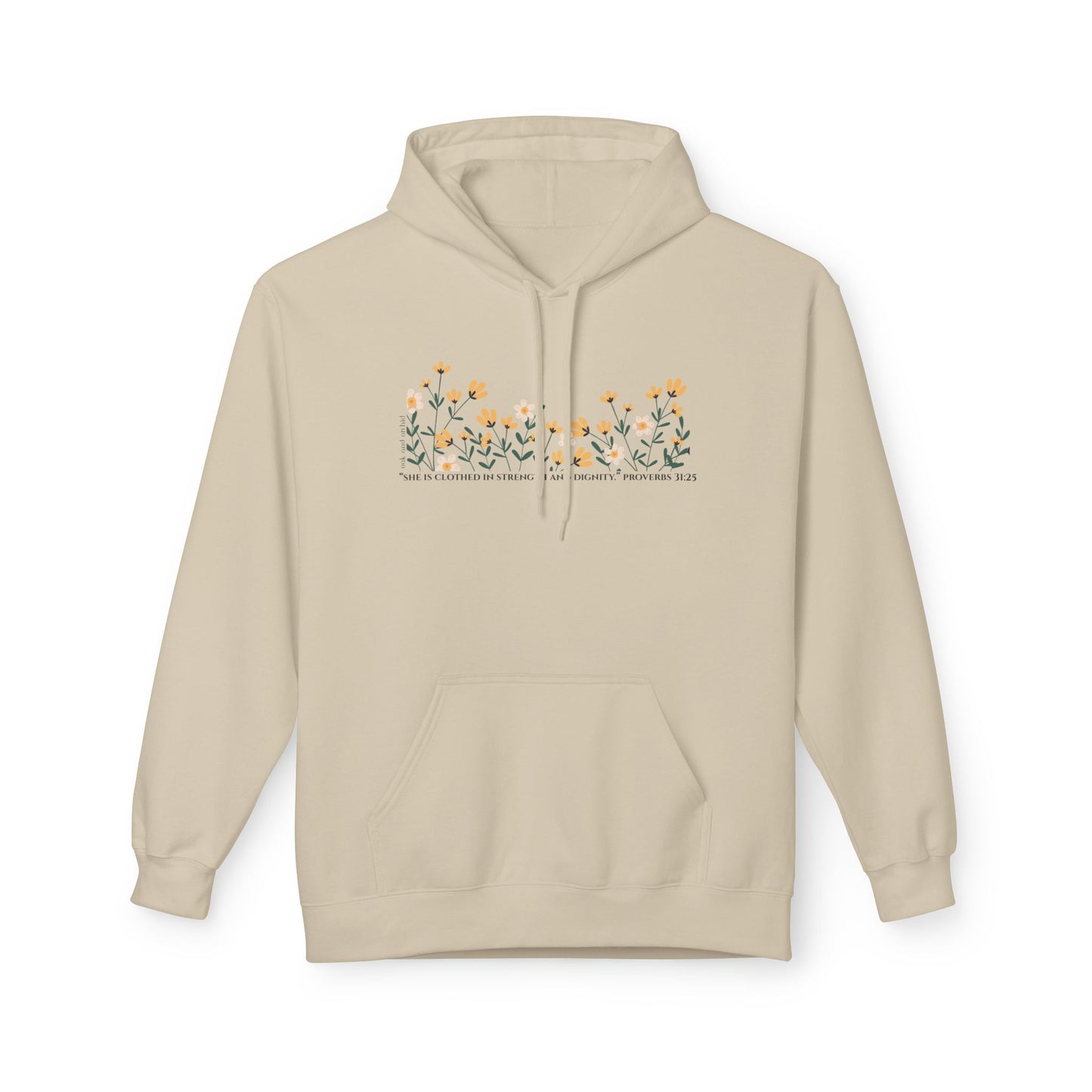 Meadow Musings - Floral Quote Fleece Hoodie Midweight Comfort