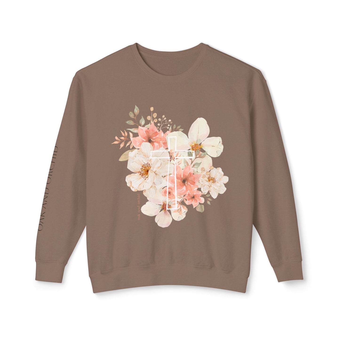 Fields of Mercy - Floral Cross Unisex Lightweight Crewneck Sweatshirt - Faith & Grace