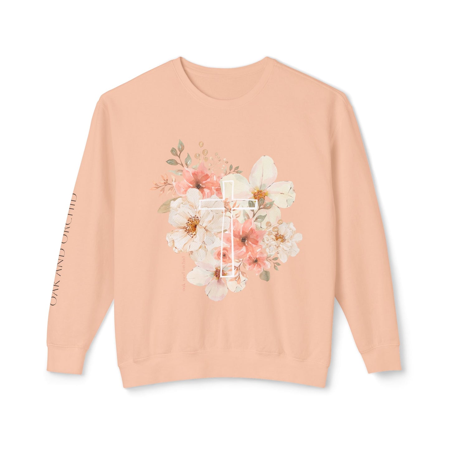 Fields of Mercy - Floral Cross Unisex Lightweight Crewneck Sweatshirt - Faith & Grace