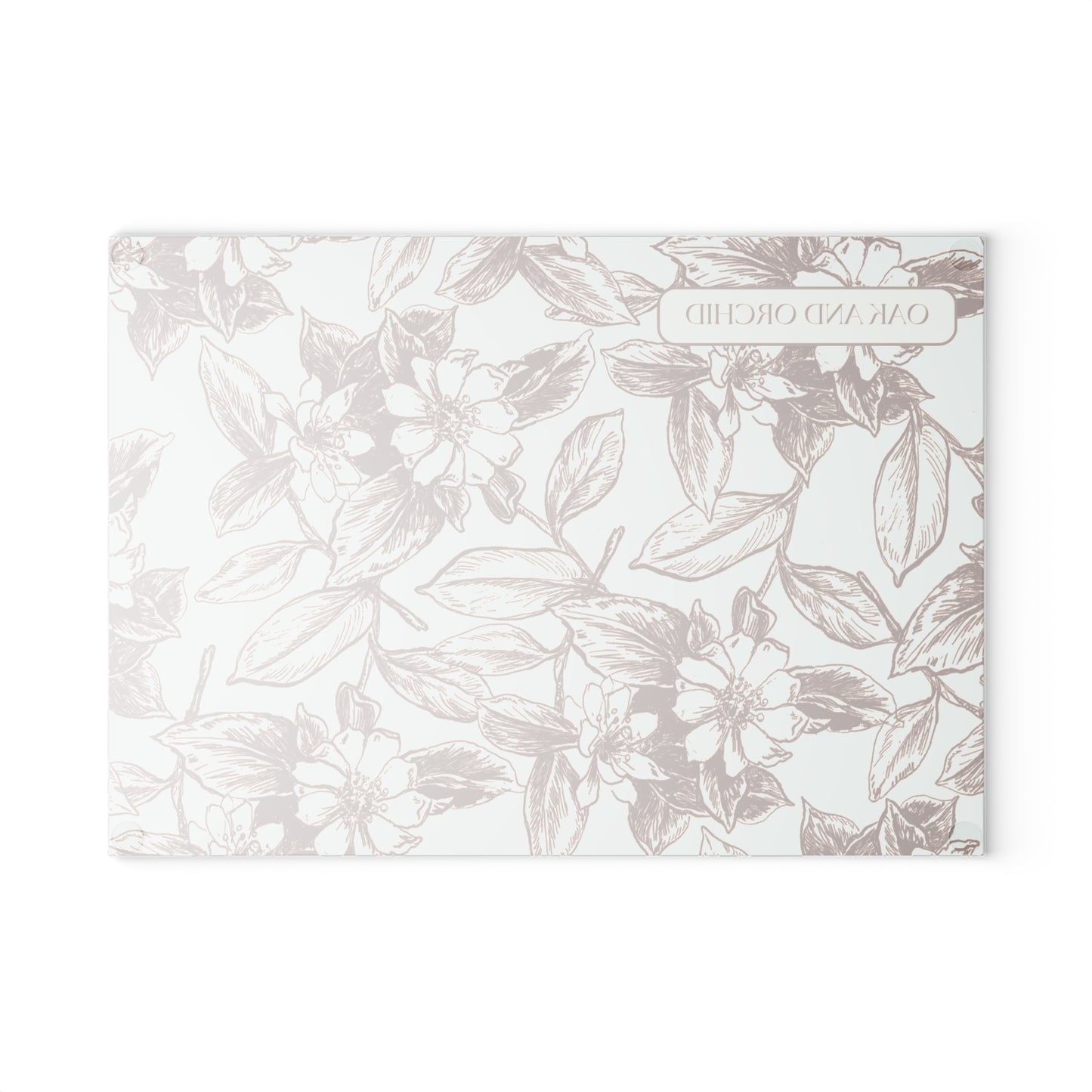 Ivory Ink - Elegant Floral Glass Cutting Board - Oak and Orchid Design