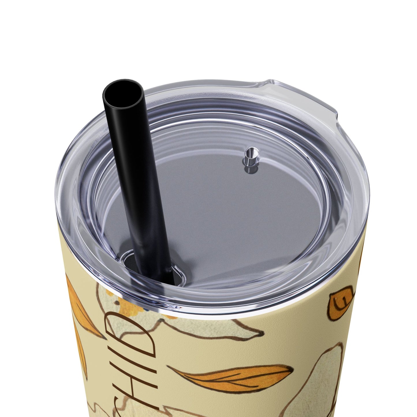 Floral Skinny Tumbler with Straw - 20oz, Personalized Oak and Orchid Design