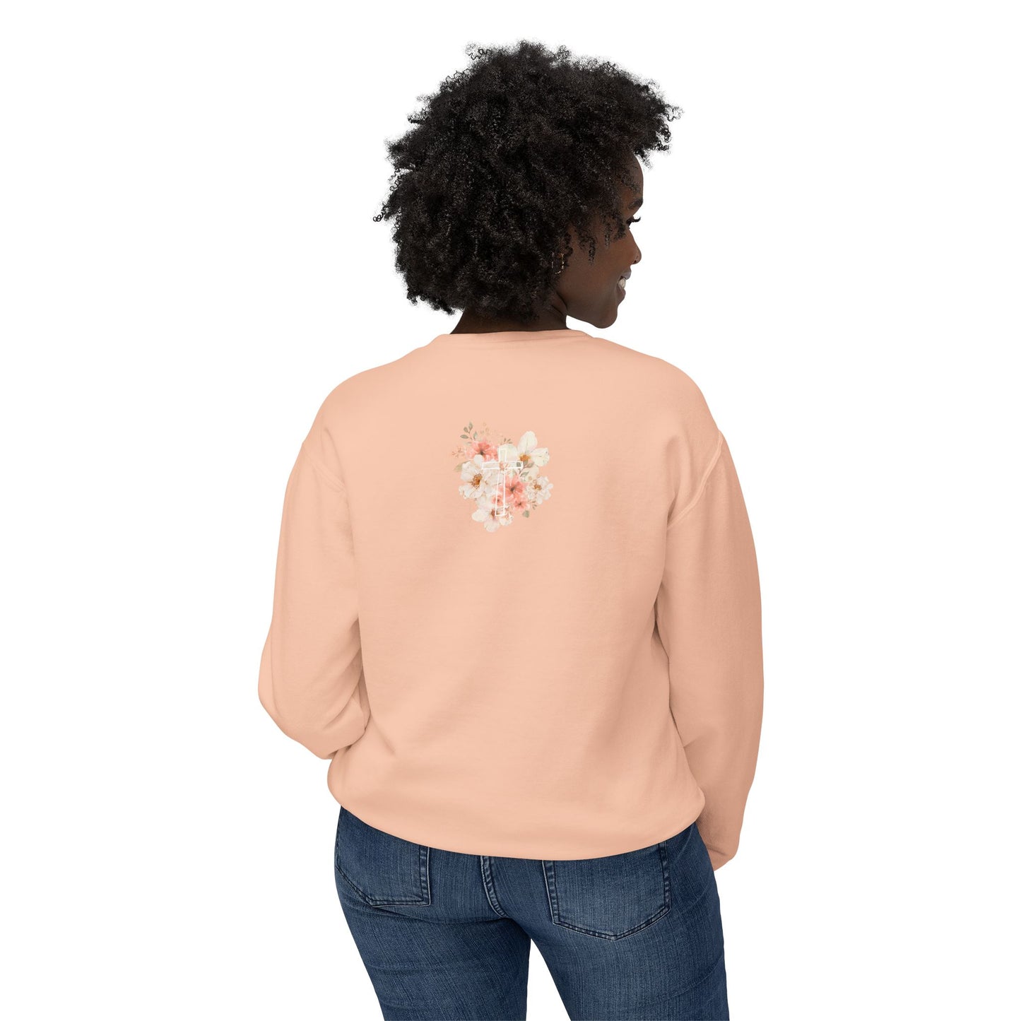 Fields of Mercy - Floral Cross Unisex Lightweight Crewneck Sweatshirt - Faith & Grace