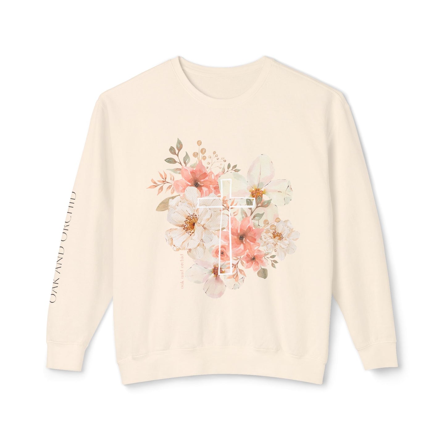 Fields of Mercy - Floral Cross Unisex Lightweight Crewneck Sweatshirt - Faith & Grace