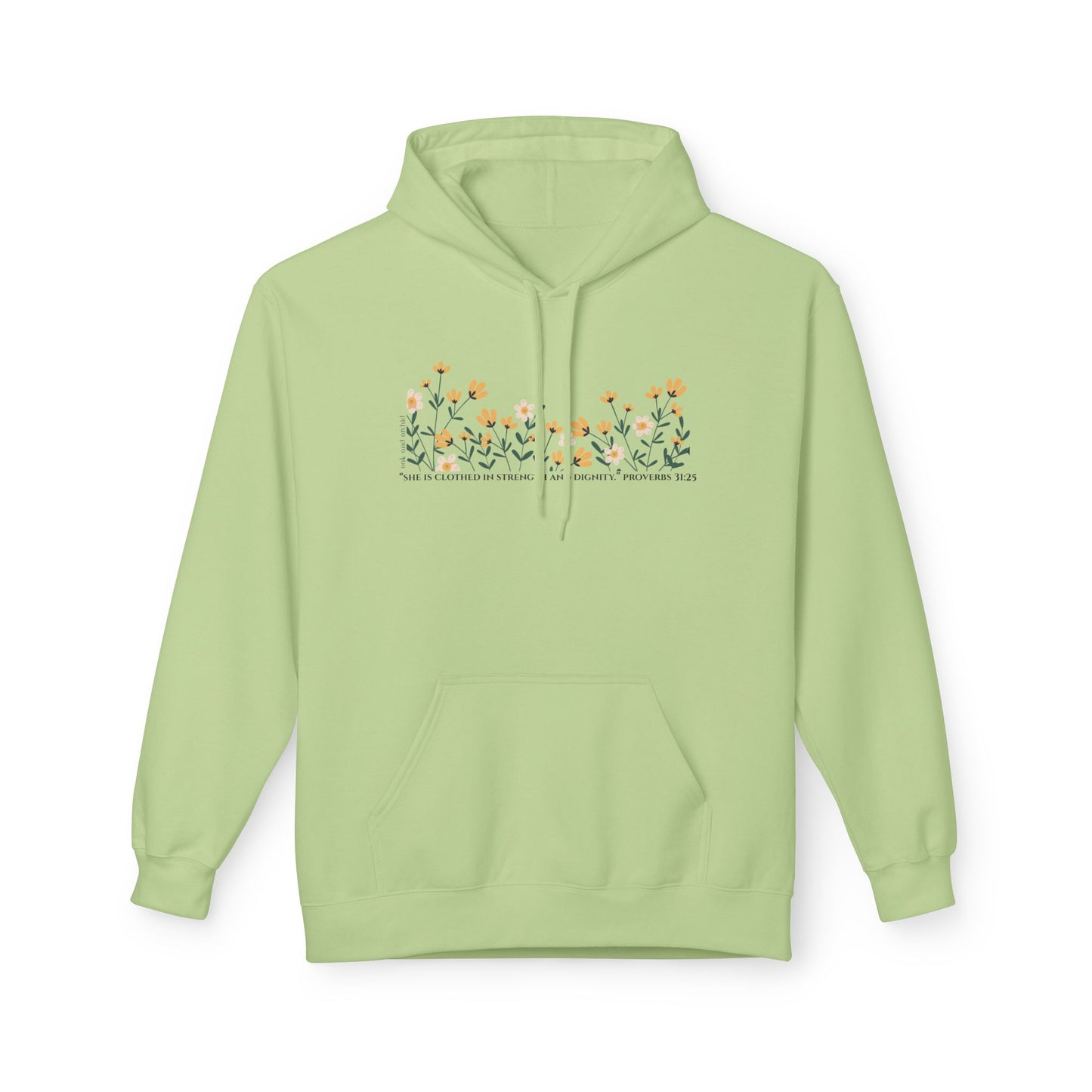 Meadow Musings - Floral Quote Fleece Hoodie Midweight Comfort