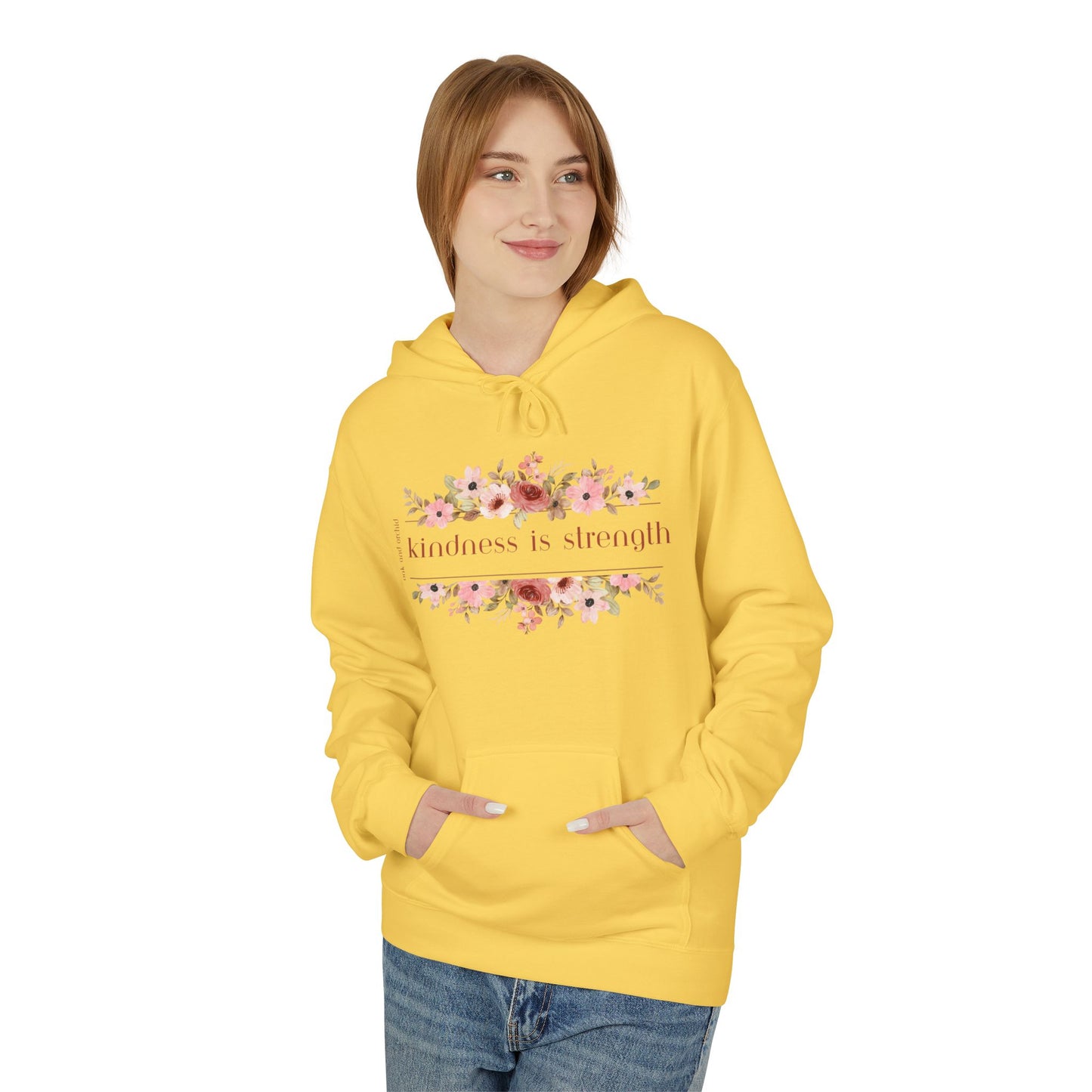 Meadow Musings - . Kindness is Strength Floral Hoodie - Midweight Fleece