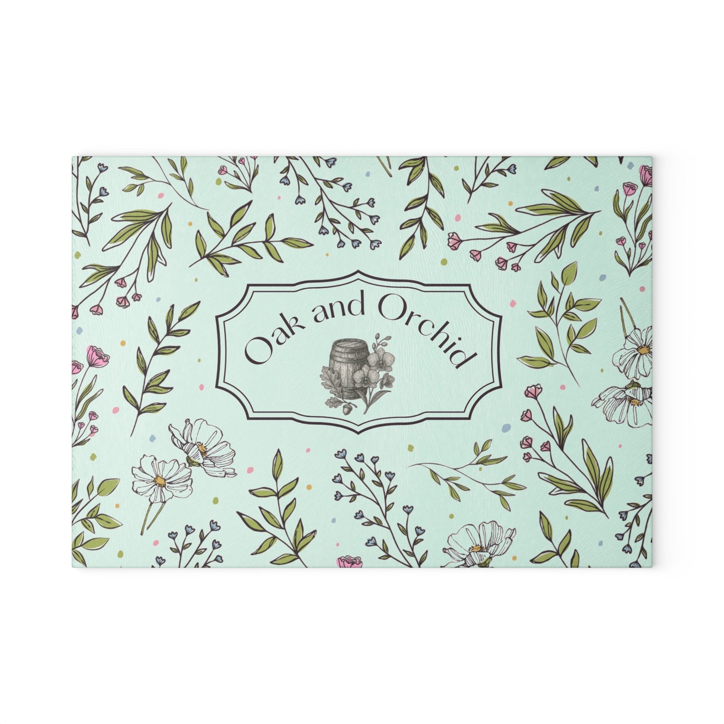Lemon Lace - Floral Glass Cutting Board - Oak and Orchid Design