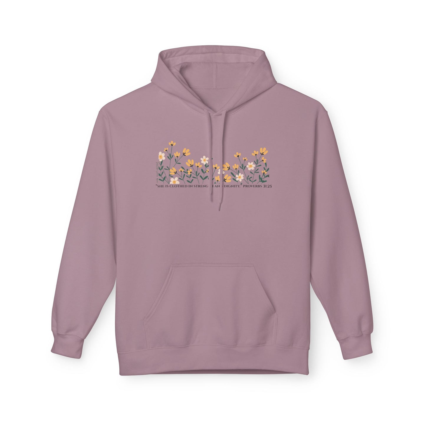 Meadow Musings - Floral Quote Fleece Hoodie Midweight Comfort