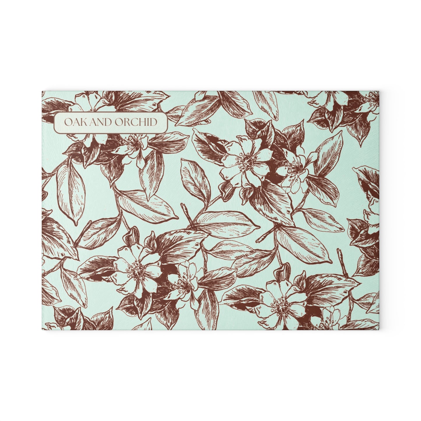 Ivory Ink - Elegant Floral Glass Cutting Board - Oak and Orchid Design