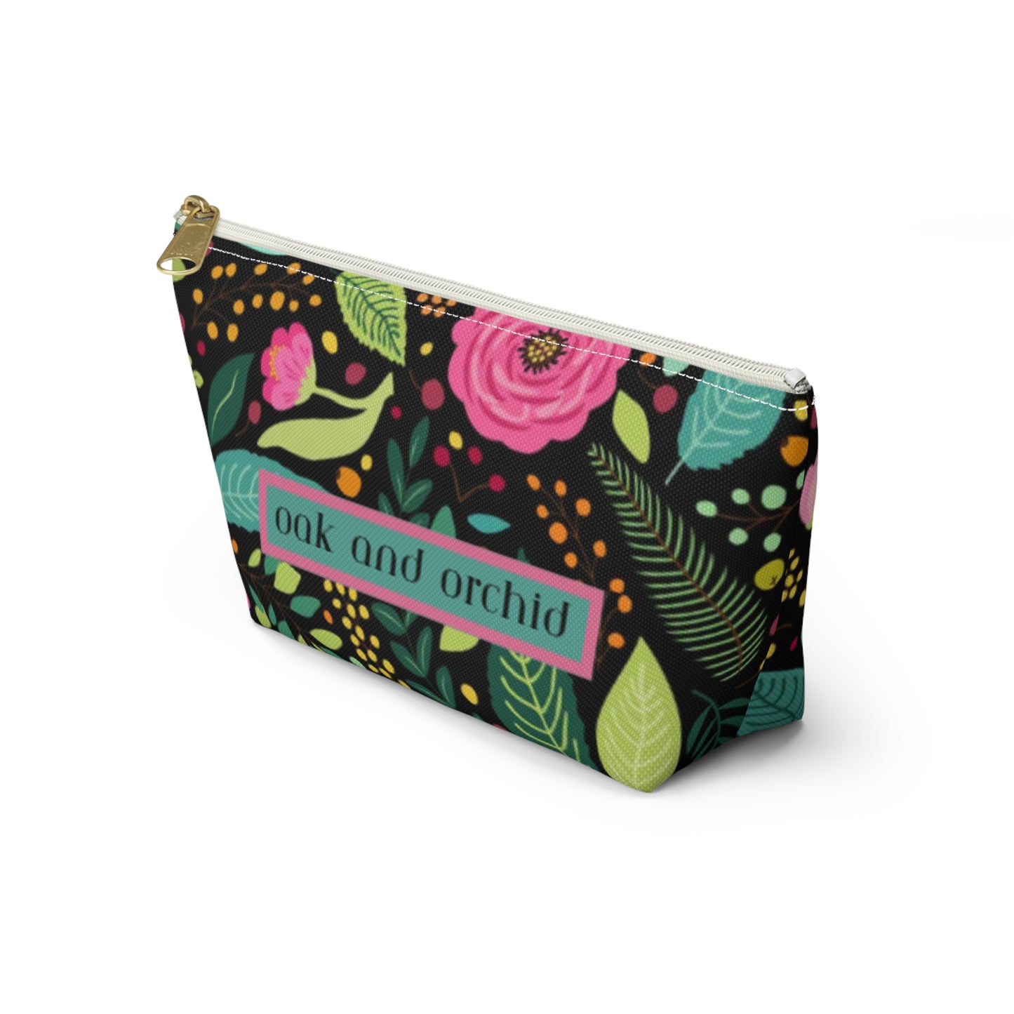 Sugar Petals - Floral Accessory Pouch, Cosmetic Bag, Makeup Organizer, Gift for Her, Travel Essentials, Oak and Orchid Design
