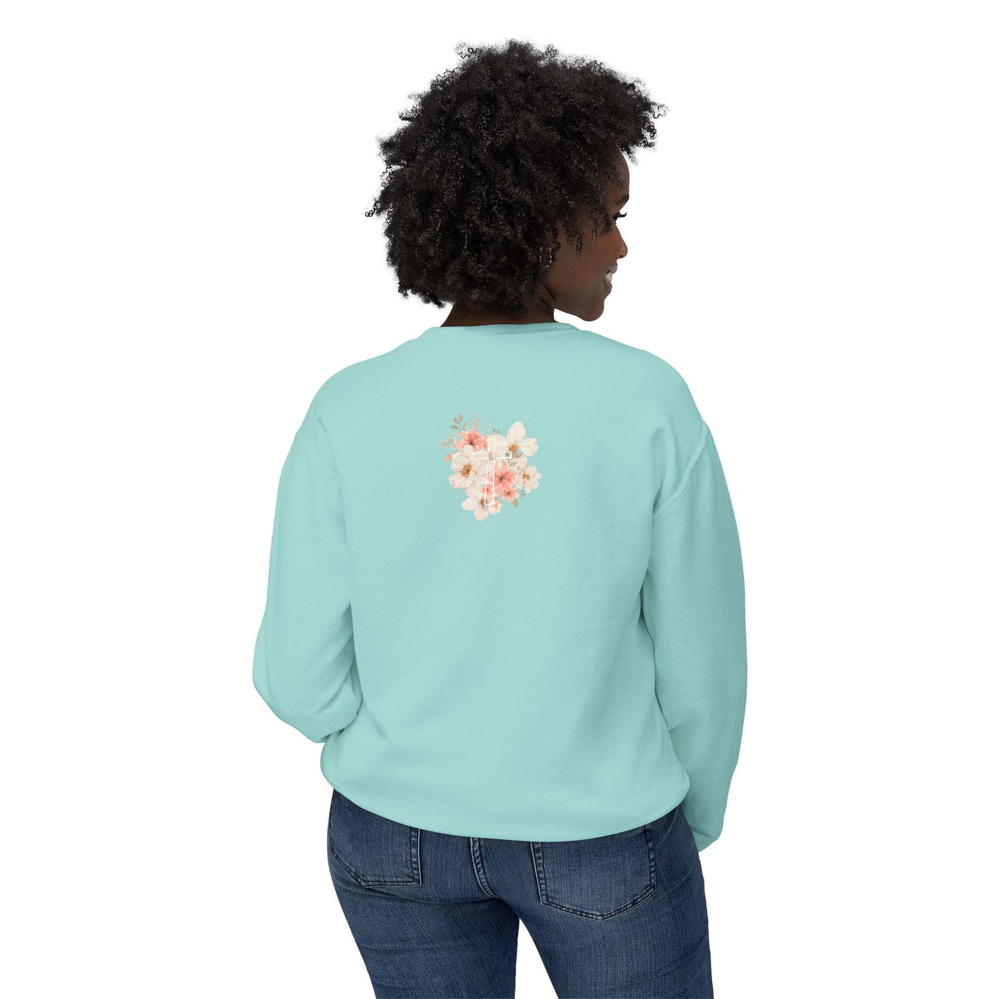 Fields of Mercy - Floral Cross Unisex Lightweight Crewneck Sweatshirt - Faith & Grace