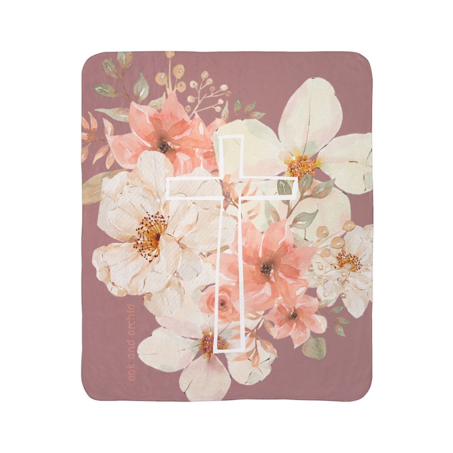 Fields of Mercy - Floral Cross Fleece Sherpa Blanket - Cozy Christian Decor