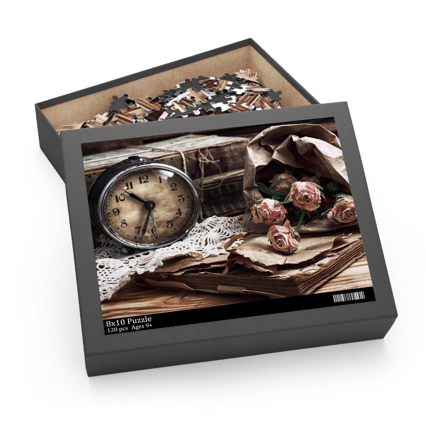 Vintage Clock & Roses Puzzle - 120, 252, 500-Piece Options