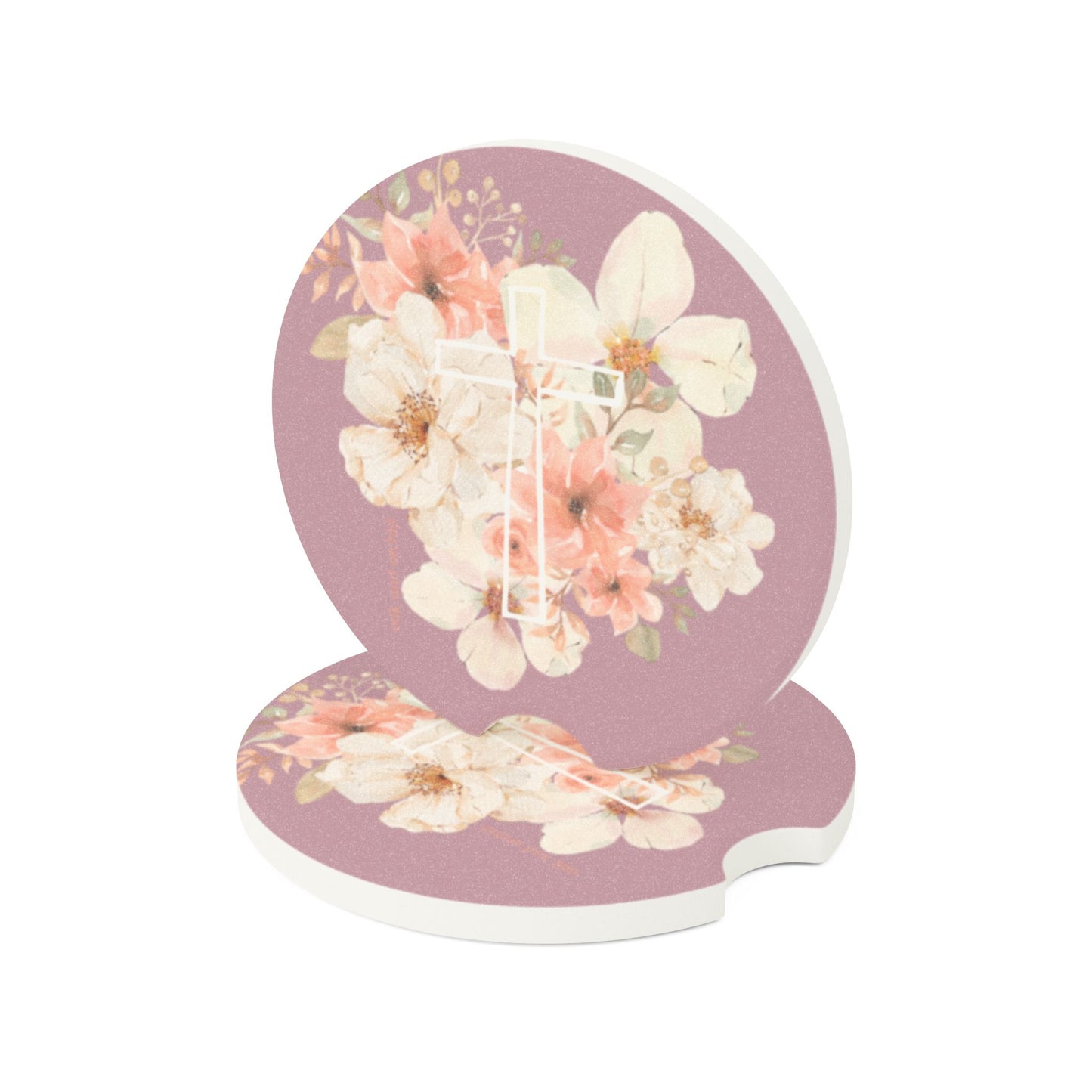 Fields of Mercy - Cross Soapstone Car Coaster - Stylish Drink Holder for Christian Driver