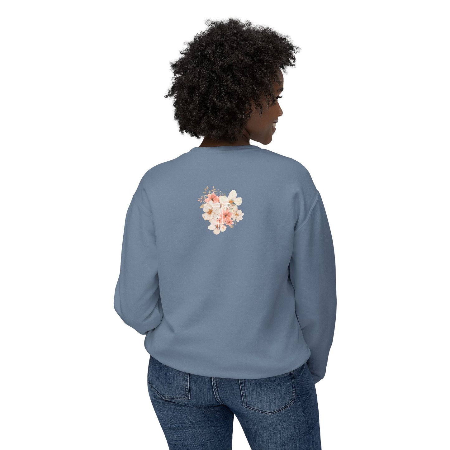 Fields of Mercy - Floral Cross Unisex Lightweight Crewneck Sweatshirt - Faith & Grace