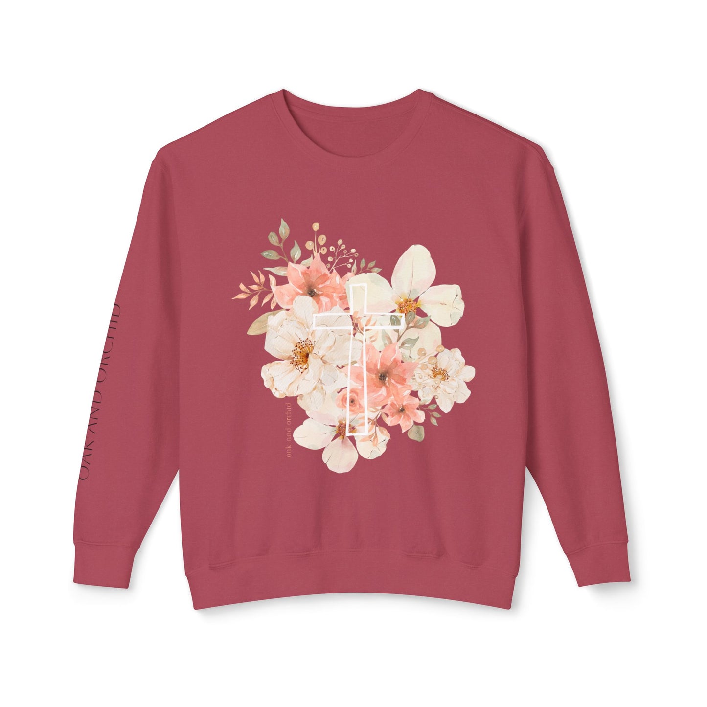 Fields of Mercy - Floral Cross Unisex Lightweight Crewneck Sweatshirt - Faith & Grace