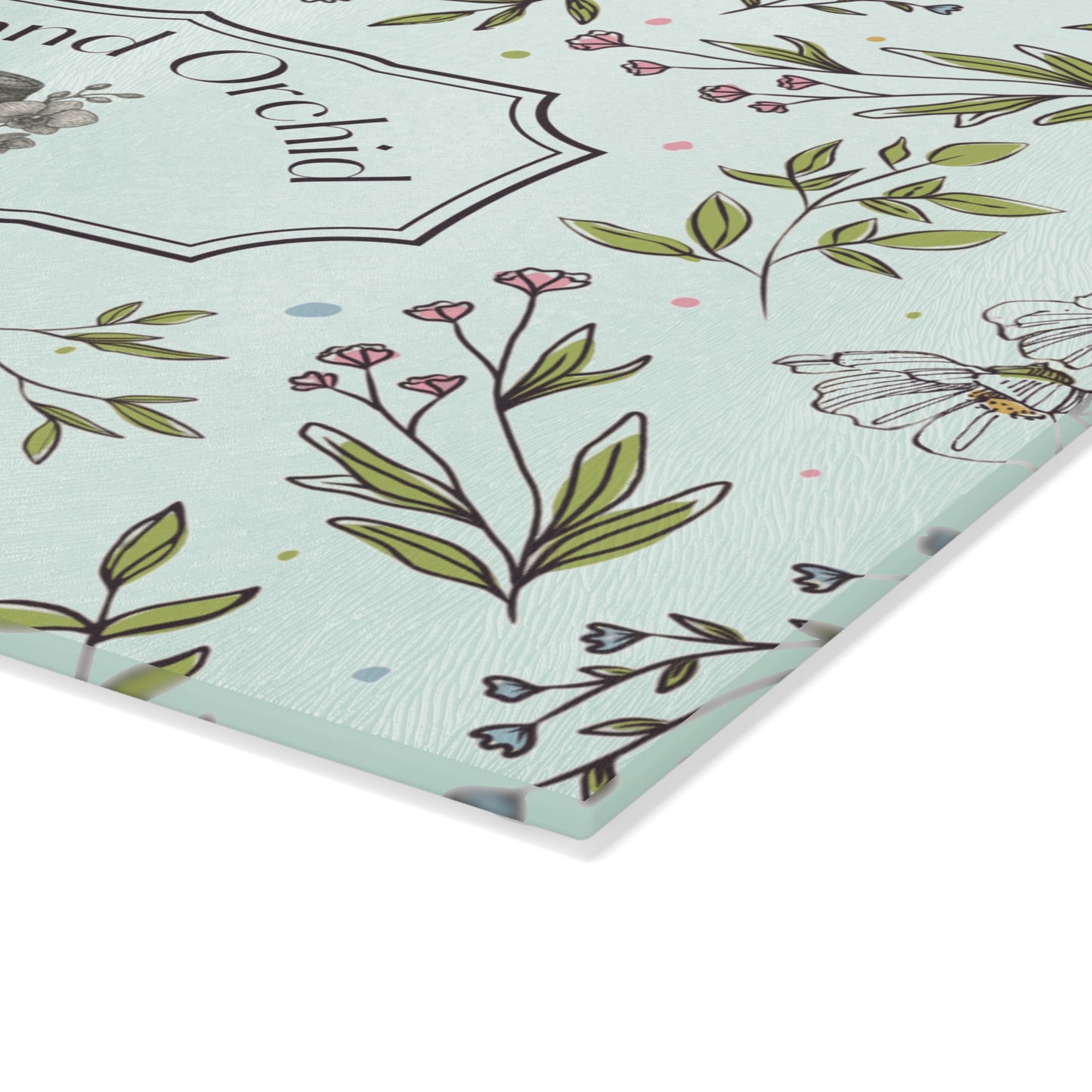 Lemon Lace - Floral Glass Cutting Board - Oak and Orchid Design