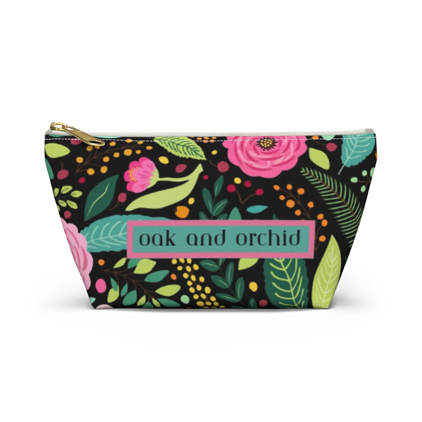 Sugar Petals - Floral Accessory Pouch, Cosmetic Bag, Makeup Organizer, Gift for Her, Travel Essentials, Oak and Orchid Design