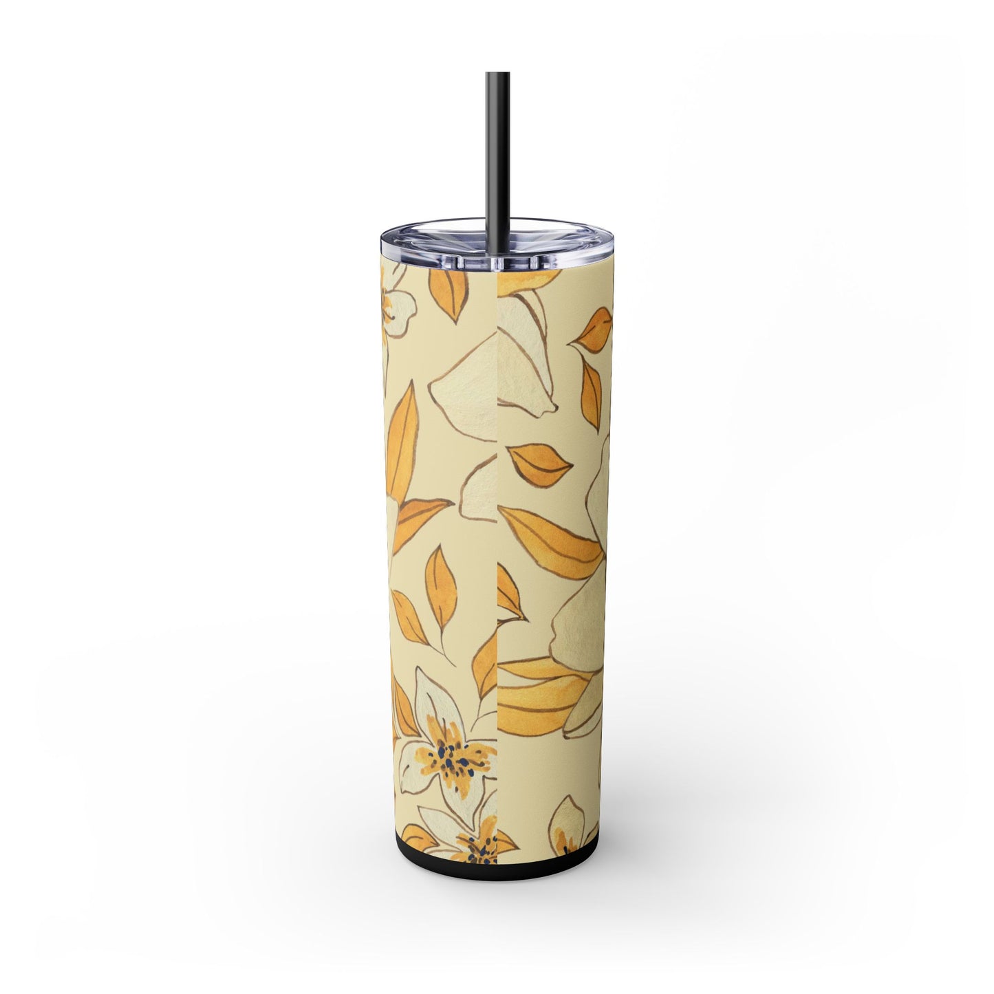Floral Skinny Tumbler with Straw - 20oz, Personalized Oak and Orchid Design