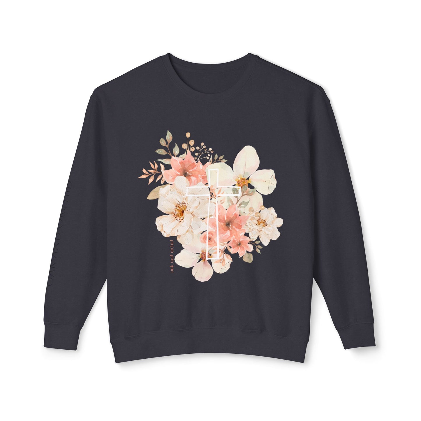 Fields of Mercy - Floral Cross Unisex Lightweight Crewneck Sweatshirt - Faith & Grace