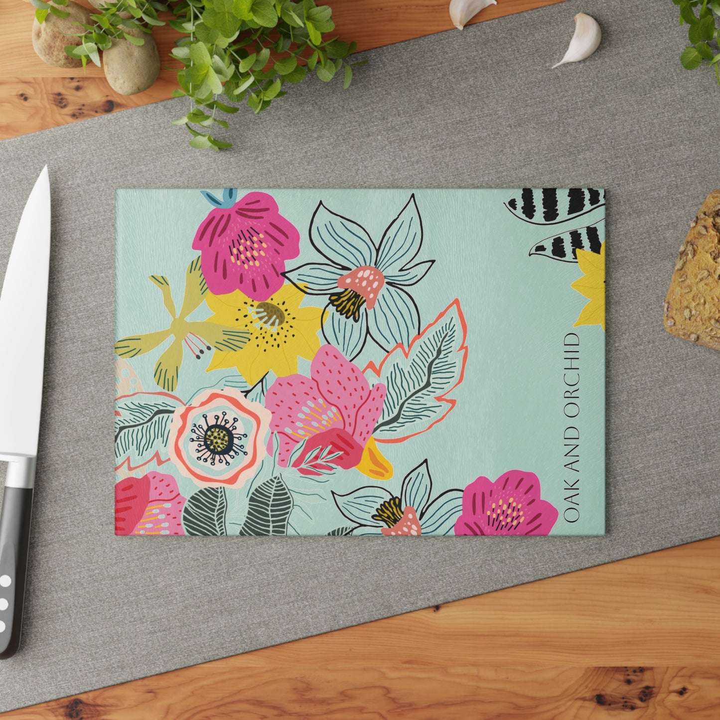 Sugar Petals - Floral Glass Cutting Board - Elegant Kitchen Decor for Cooking Lovers