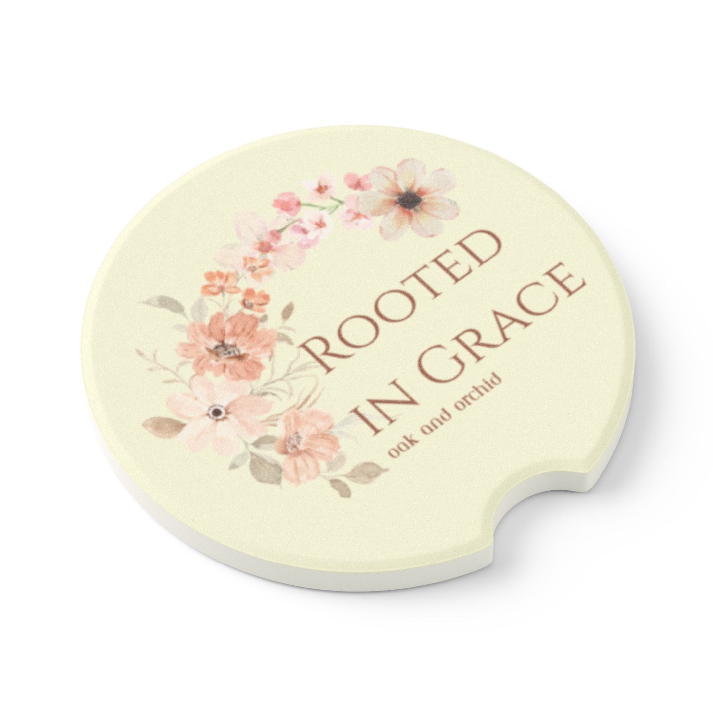 Meadow Musings - Rooted in Grace Soapstone Car Coaster - Floral Design for Warm Home Vibes