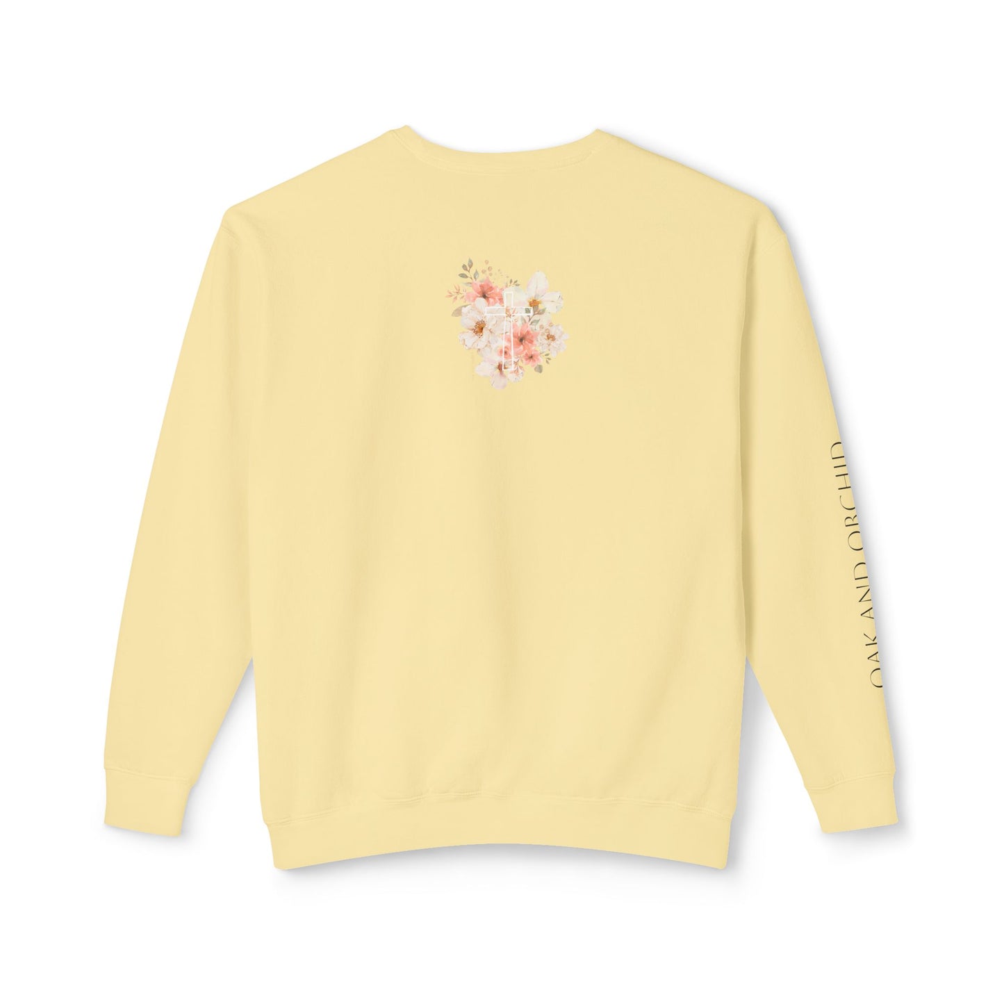 Fields of Mercy - Floral Cross Unisex Lightweight Crewneck Sweatshirt - Faith & Grace