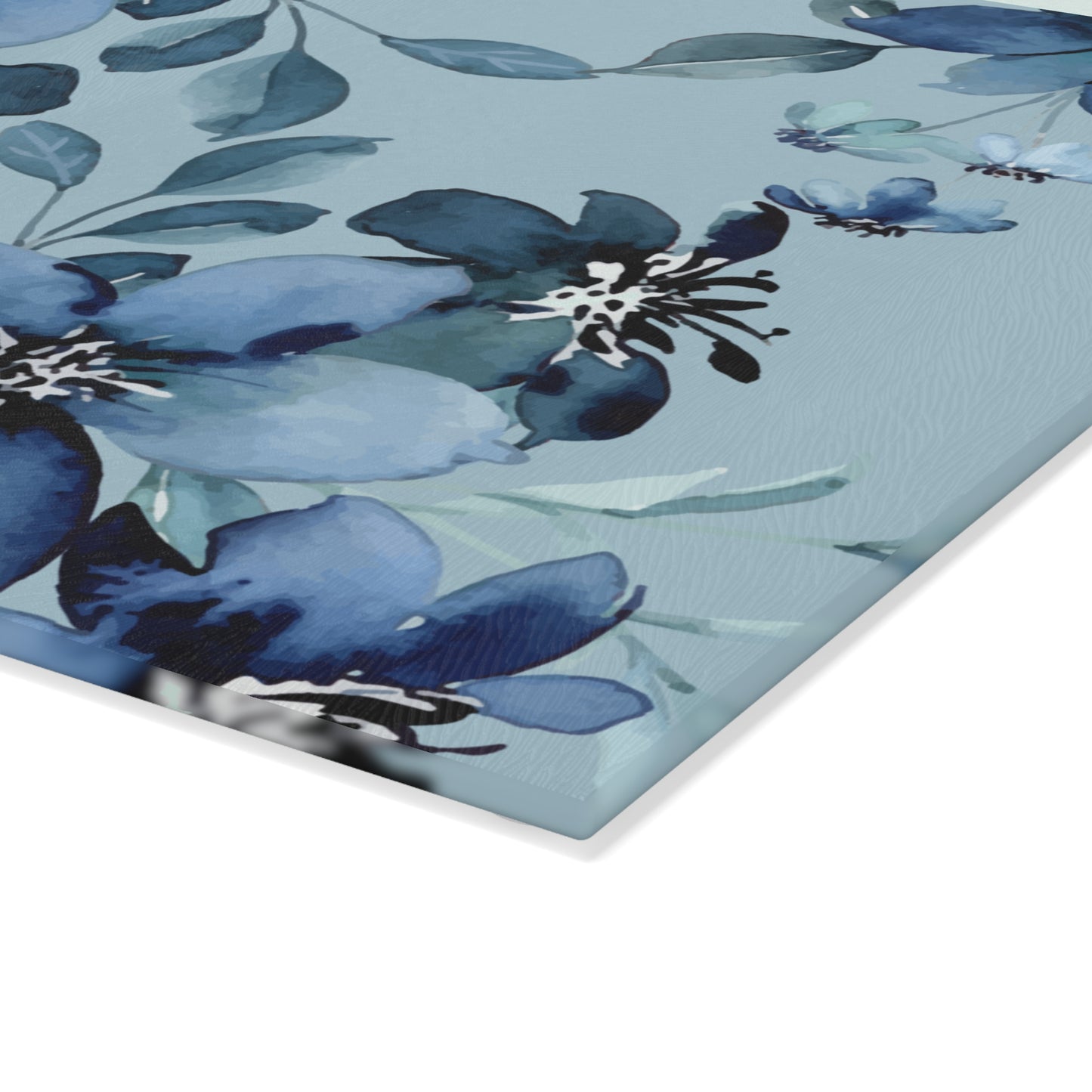 Cerulean Flora - Floral Glass Cutting Board, Kitchen Decor, Housewarming Gift, Wedding Gift, Culinary Art, Personalized Kitchen Accessory
