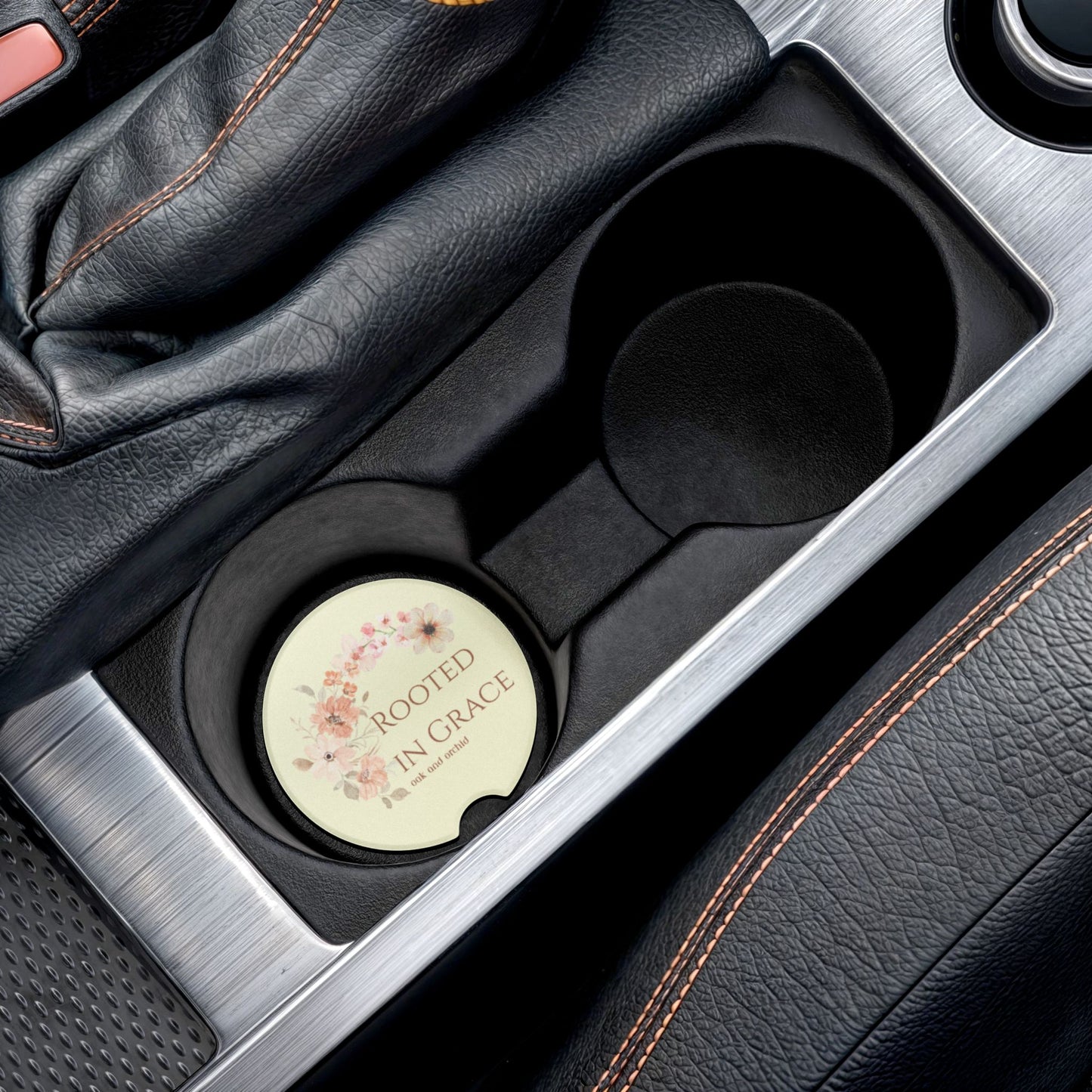 Meadow Musings - Rooted in Grace Soapstone Car Coaster - Floral Design for Warm Home Vibes