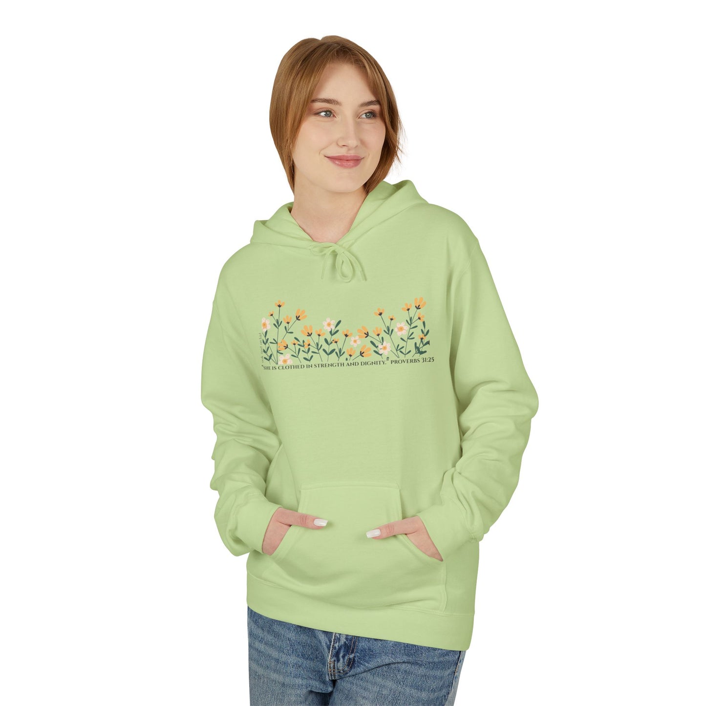 Meadow Musings - Floral Quote Fleece Hoodie Midweight Comfort