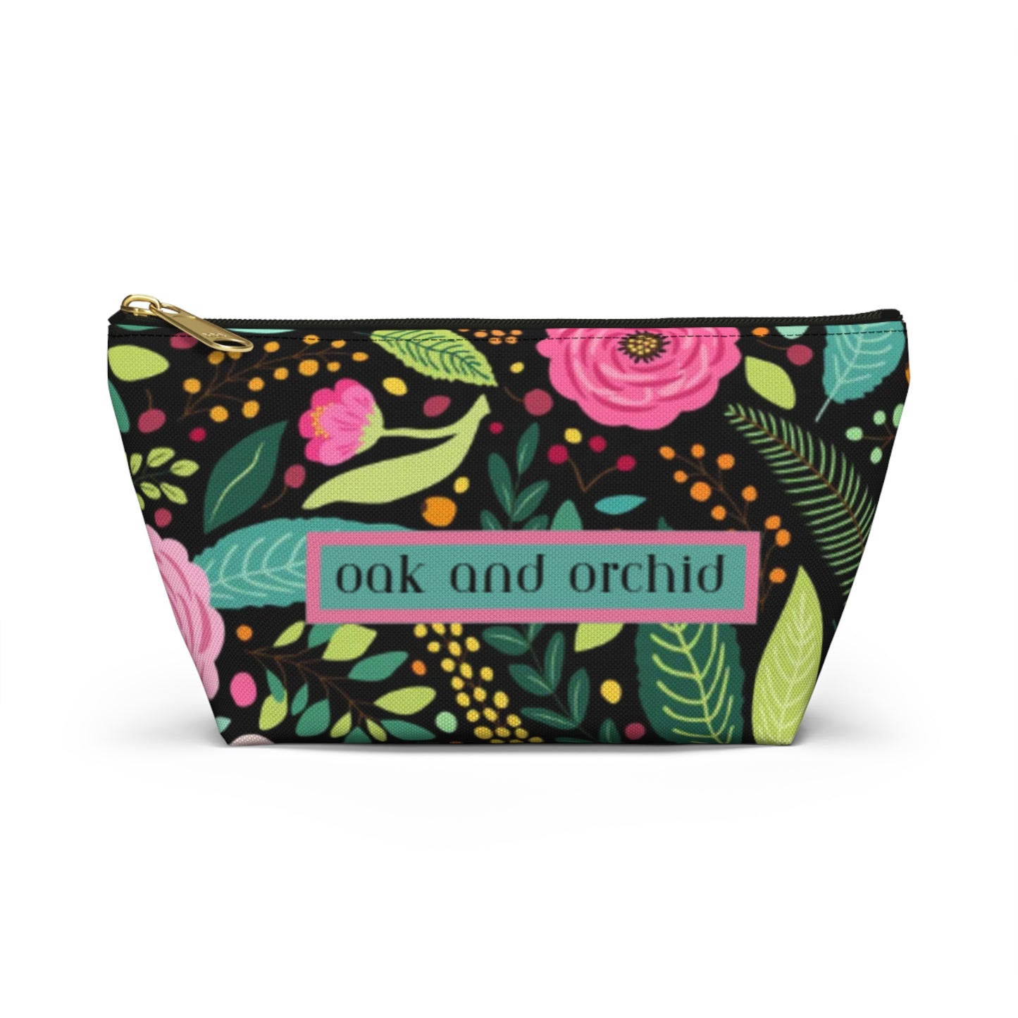 Sugar Petals - Floral Accessory Pouch, Cosmetic Bag, Makeup Organizer, Gift for Her, Travel Essentials, Oak and Orchid Design